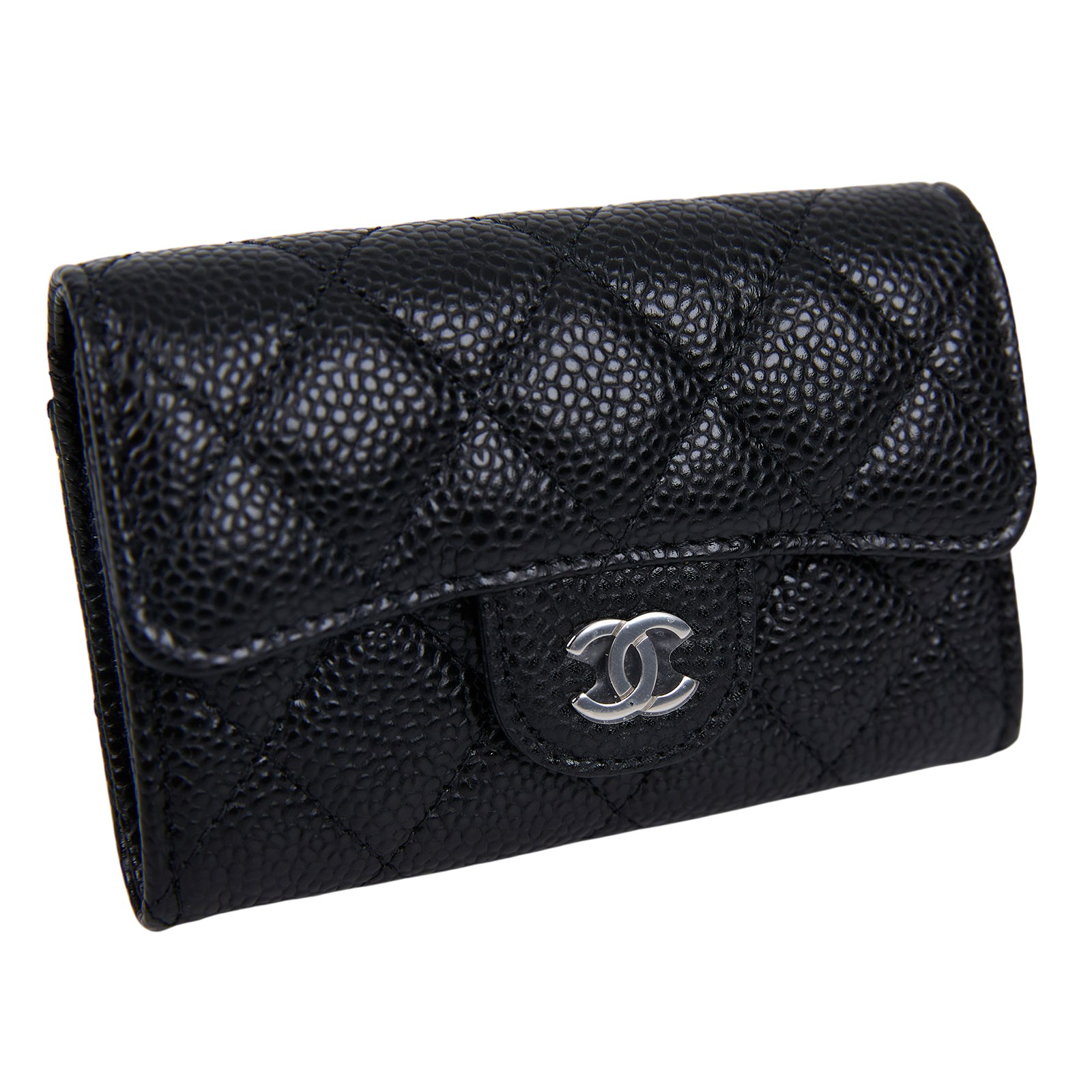 香奈兒 CHANEL 經典口蓋卡片夾 AP0214 晶片款 黑荔枝零錢卡包 原廠盒子/防塵袋