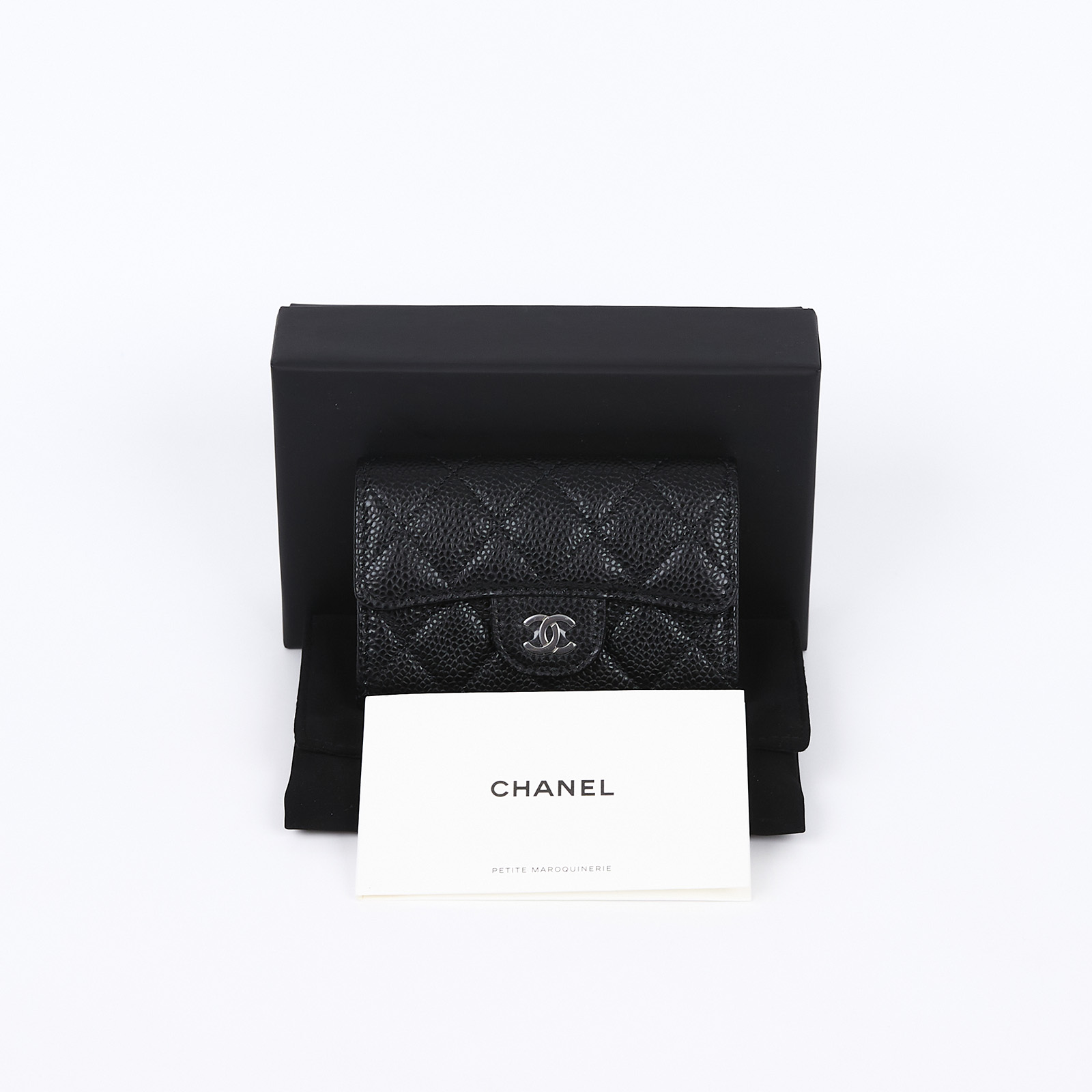 香奈兒 CHANEL 經典口蓋卡片夾 AP0214 晶片款 黑荔枝零錢卡包 原廠盒子/防塵袋