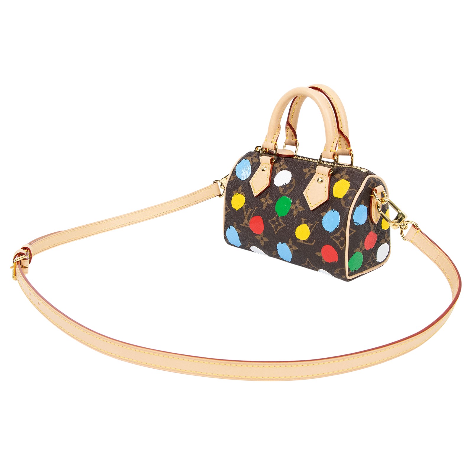 路易威登 LOUIS VUITTON 草間彌生聯名 LV x YK Nano Speedy 肩背 手提 圓筒包 M81979 晶片款  原廠盒子/防塵袋/背帶/購買證明影本