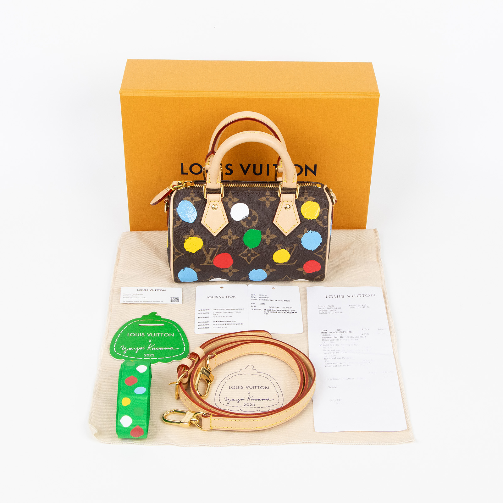 路易威登 LOUIS VUITTON 草間彌生聯名 LV x YK Nano Speedy 肩背 手提 圓筒包 M81979 晶片款  原廠盒子/防塵袋/背帶/購買證明影本