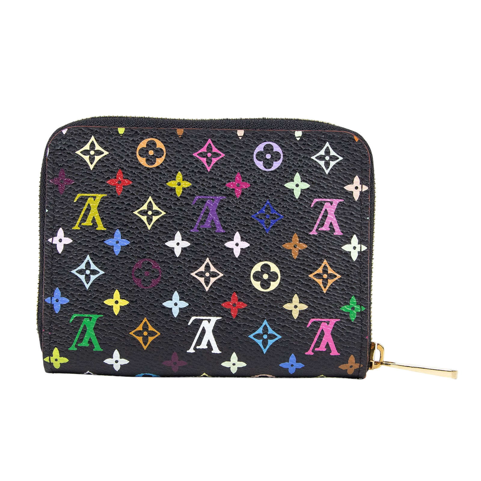 路易威登 LOUIS VUITTON Multicolore Zippy 零錢卡片包 村上隆 黑彩 拉鍊 老花 Monogram 彩色  M93740  防塵袋