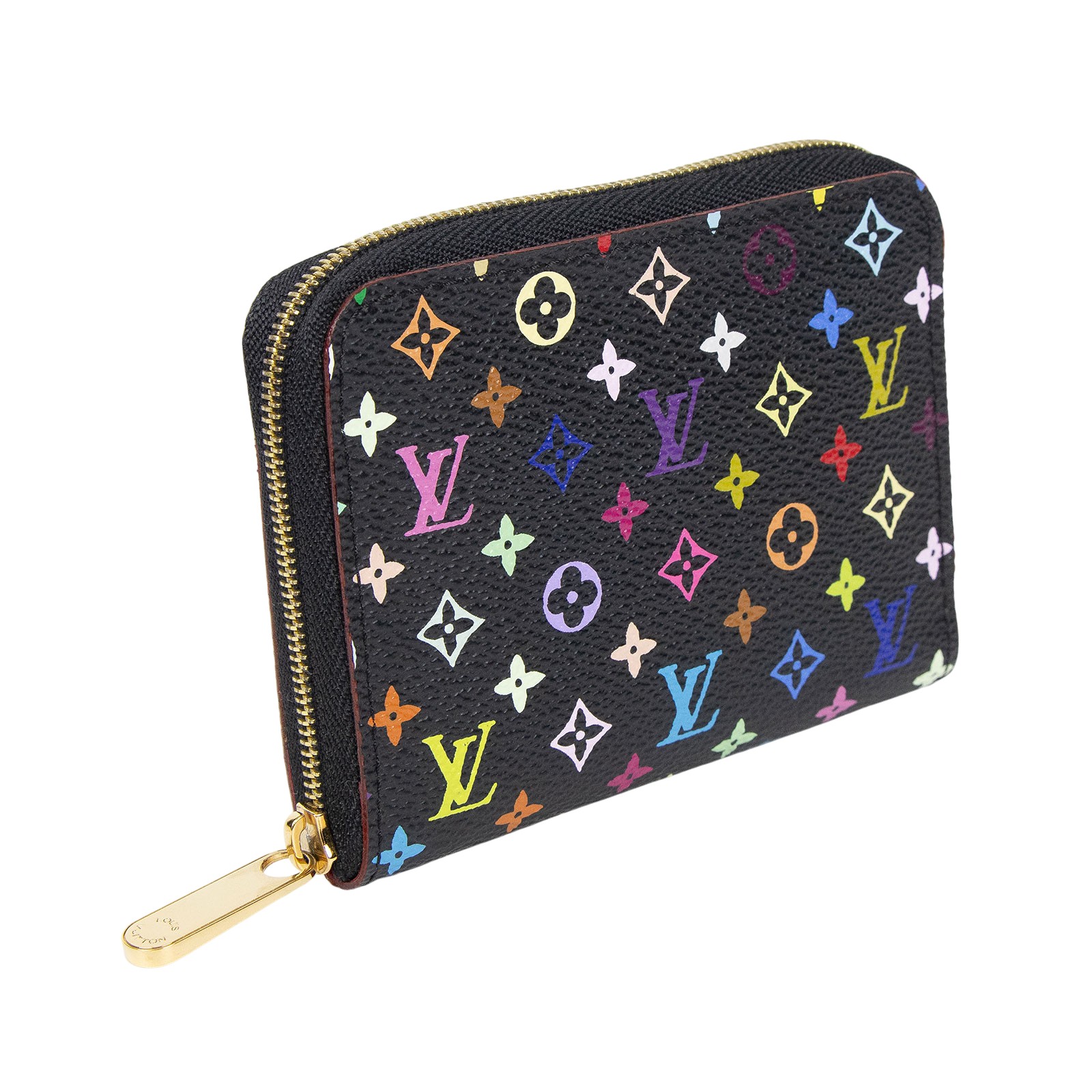 路易威登 LOUIS VUITTON Multicolore Zippy 零錢卡片包 村上隆 黑彩 拉鍊 老花 Monogram 彩色  M93740  防塵袋
