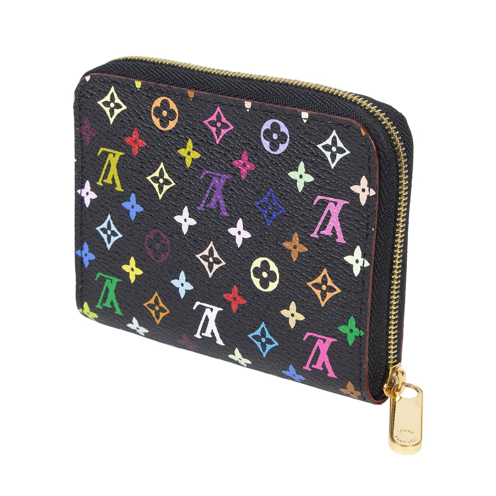 路易威登 LOUIS VUITTON Multicolore Zippy 零錢卡片包 村上隆 黑彩 拉鍊 老花 Monogram 彩色  M93740  防塵袋