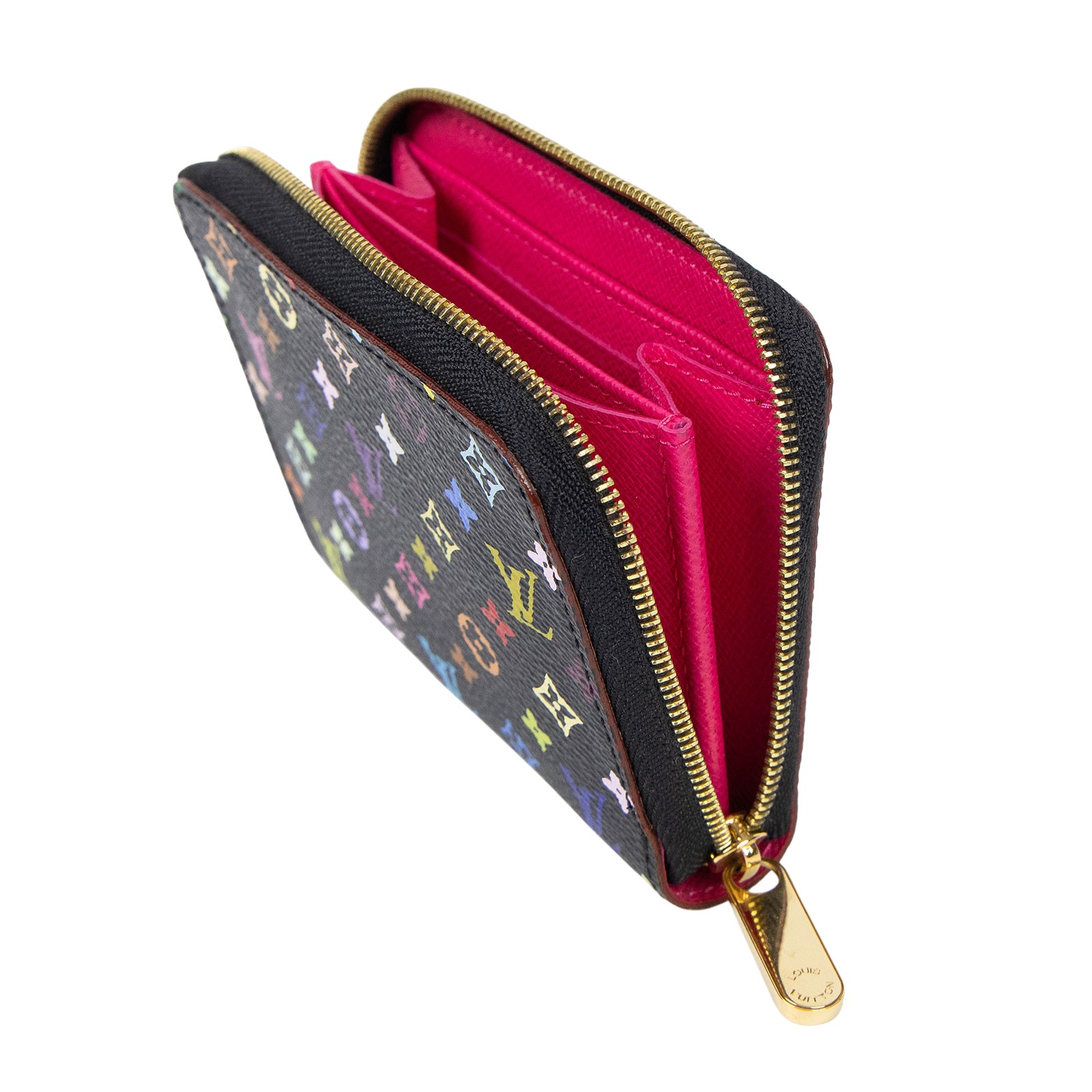 路易威登 LOUIS VUITTON Multicolore Zippy 零錢卡片包 村上隆 黑彩 拉鍊 老花 Monogram 彩色  M93740  防塵袋