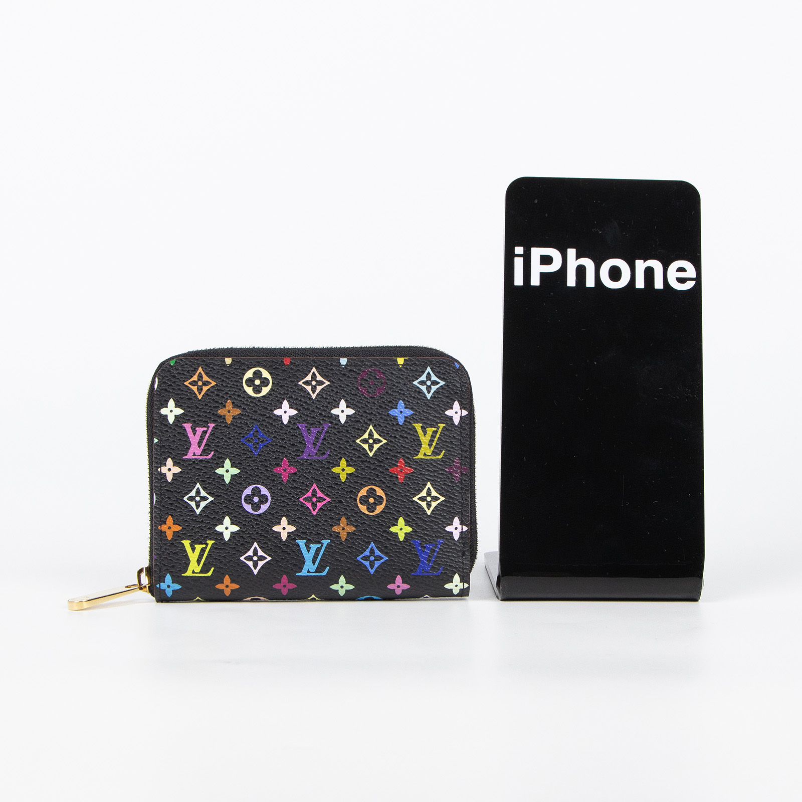 路易威登 LOUIS VUITTON Multicolore Zippy 零錢卡片包 村上隆 黑彩 拉鍊 老花 Monogram 彩色  M93740  防塵袋