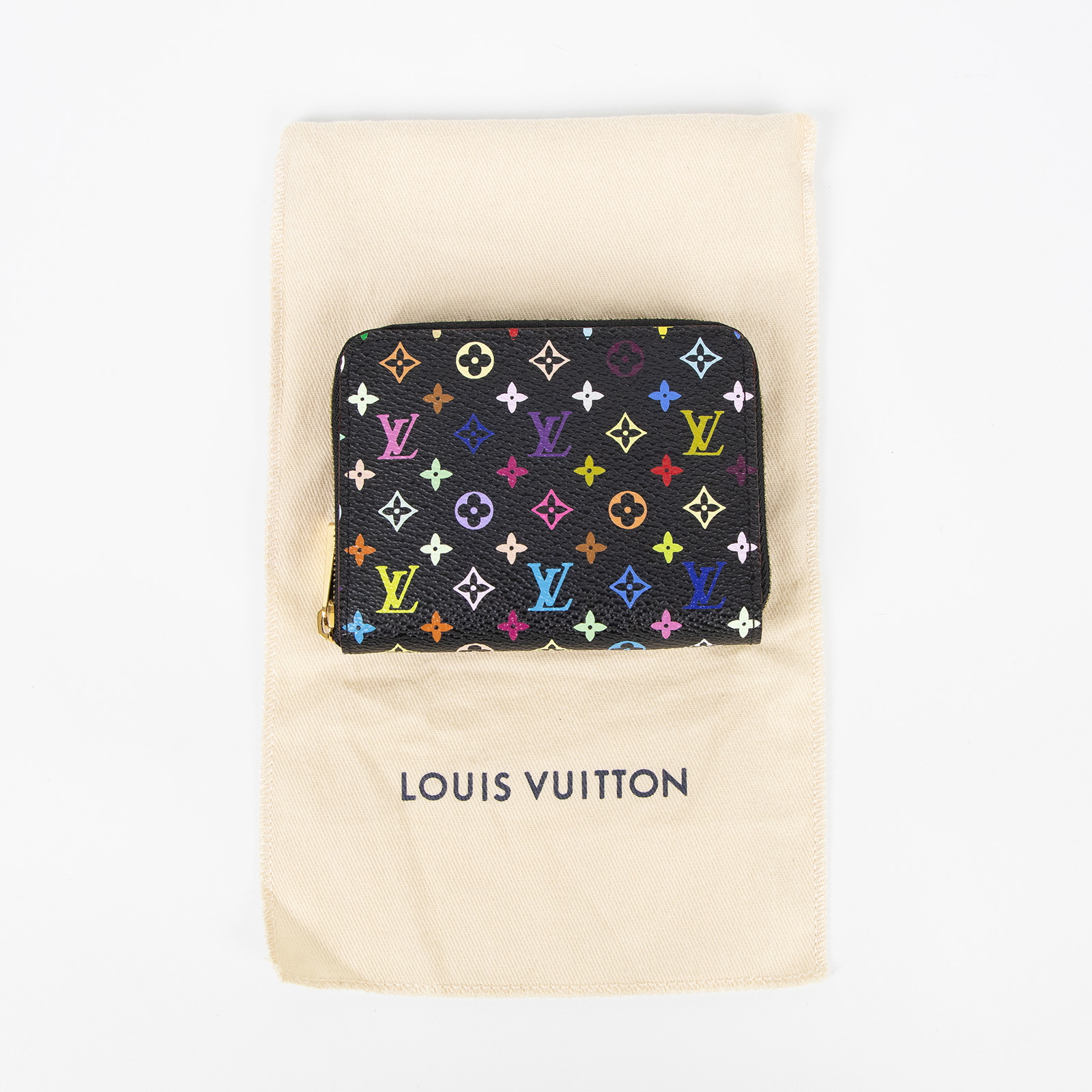 路易威登 LOUIS VUITTON Multicolore Zippy 零錢卡片包 村上隆 黑彩 拉鍊 老花 Monogram 彩色  M93740  防塵袋