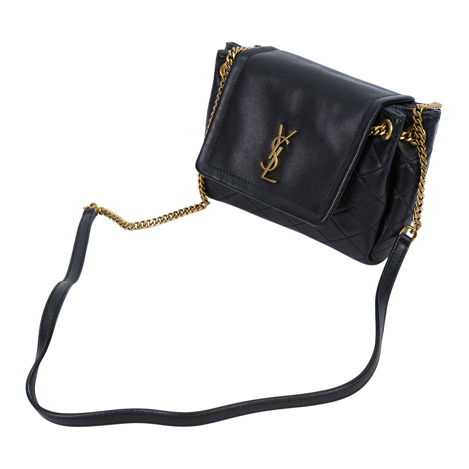 聖羅蘭 YSL SAINT LAURENT Nolia 小羊皮 迷你 手袋 肩背包 金色五金 6727381EL07 黑NOLITA 防塵袋