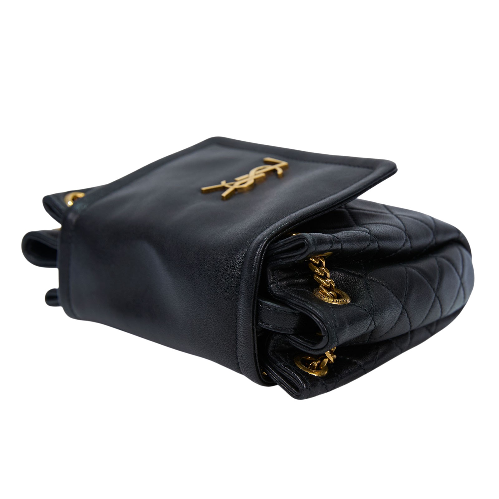 聖羅蘭 YSL SAINT LAURENT Nolia 小羊皮 迷你 手袋 肩背包 金色五金 6727381EL07 黑NOLITA 防塵袋