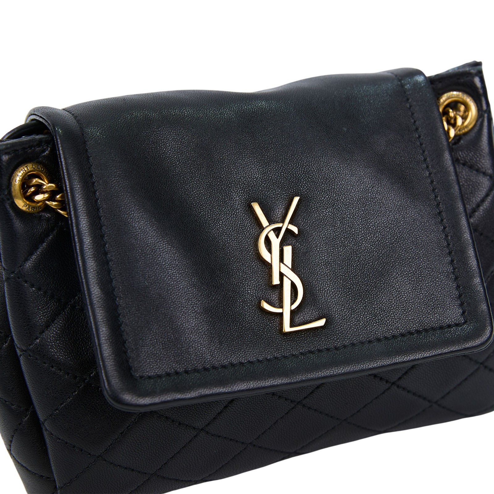 聖羅蘭 YSL SAINT LAURENT Nolia 小羊皮 迷你 手袋 肩背包 金色五金 6727381EL07 黑NOLITA 防塵袋