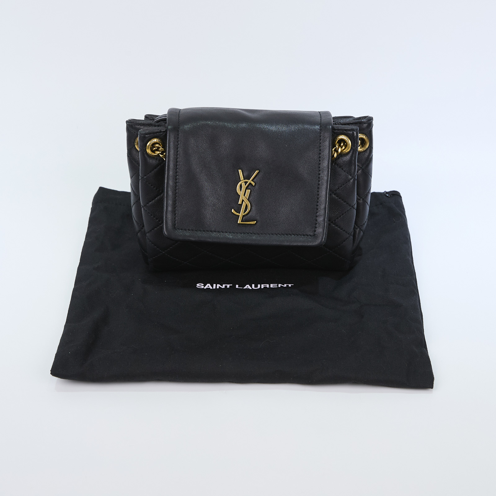 聖羅蘭 YSL SAINT LAURENT Nolia 小羊皮 迷你 手袋 肩背包 金色五金 6727381EL07 黑NOLITA 防塵袋