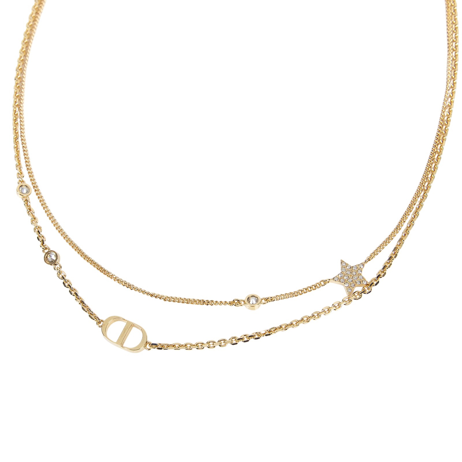 迪奧 CHRISTIAN DIOR Petit CD 雙項鍊 N1155PMTCY 金色CD星星項鍊 原廠盒子/防塵袋