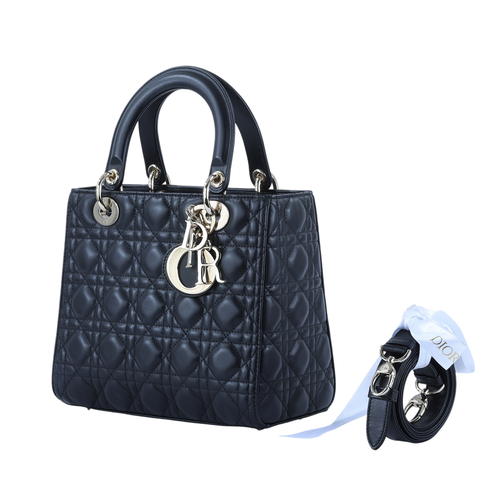 迪奧 CHRISTIAN DIOR Lady Dior 中型 肩背 斜背 手提包 M0565ONGE 黑LADY DIOR 5X5 原廠盒子/防塵袋