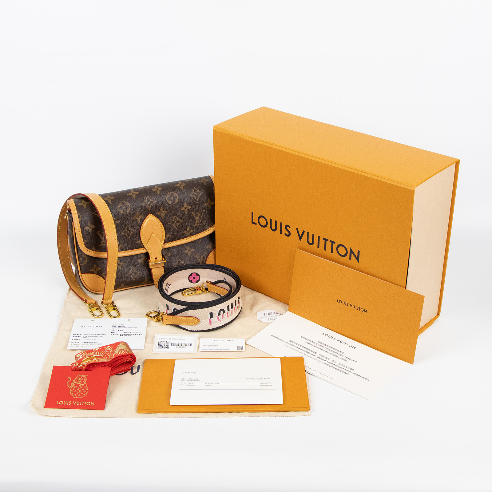 路易威登 LOUIS VUITTON Diane 腋下包法棍 單肩背包 經典帆布 M45985 晶片款 原花DIANE肩背包 原廠盒子/防塵袋/背帶/購買證明