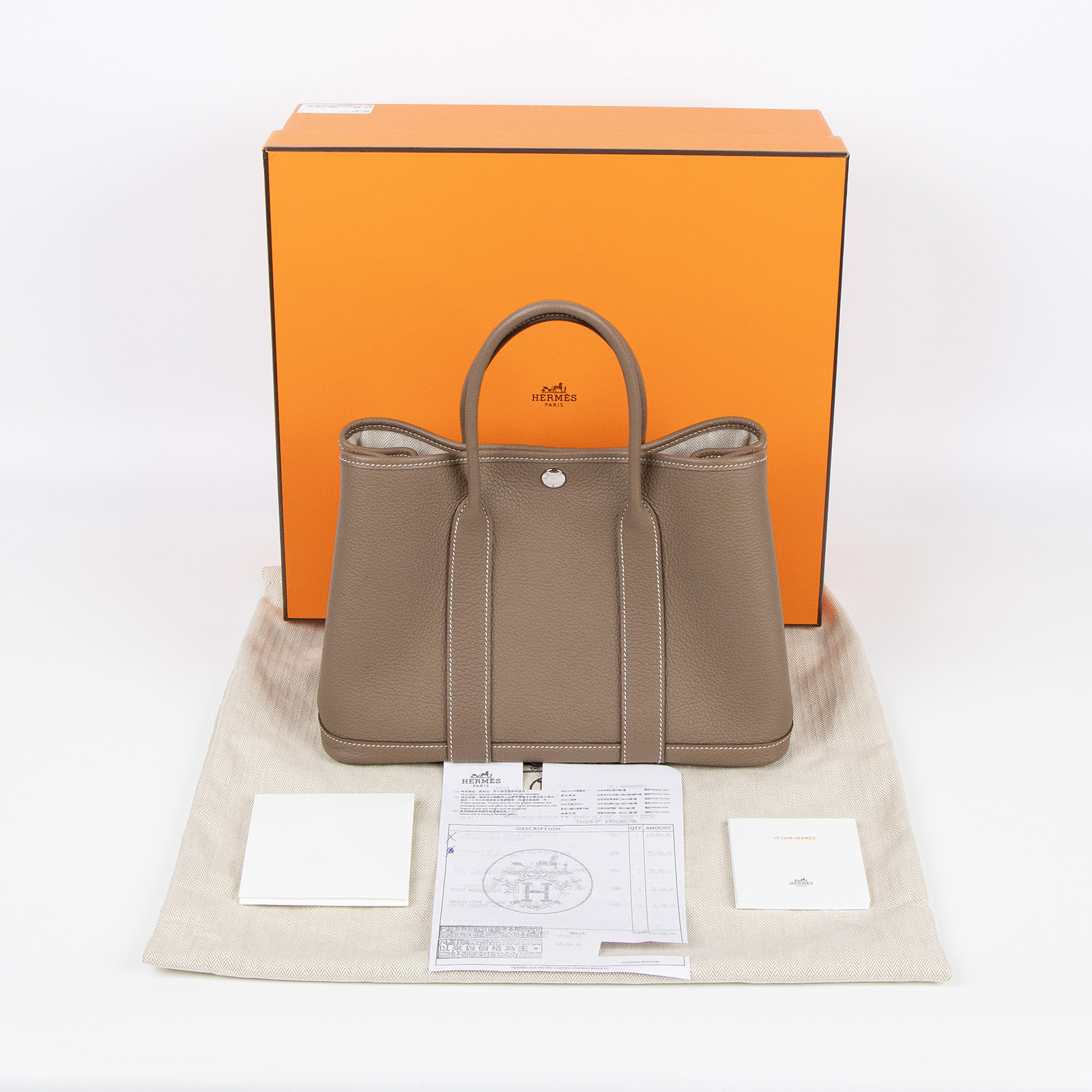 愛馬仕 Hermes Garden Party 花園派對包 30 大象灰 銀色五金 H051568CK18 /B刻  原廠盒子/防塵袋/購買證明影本