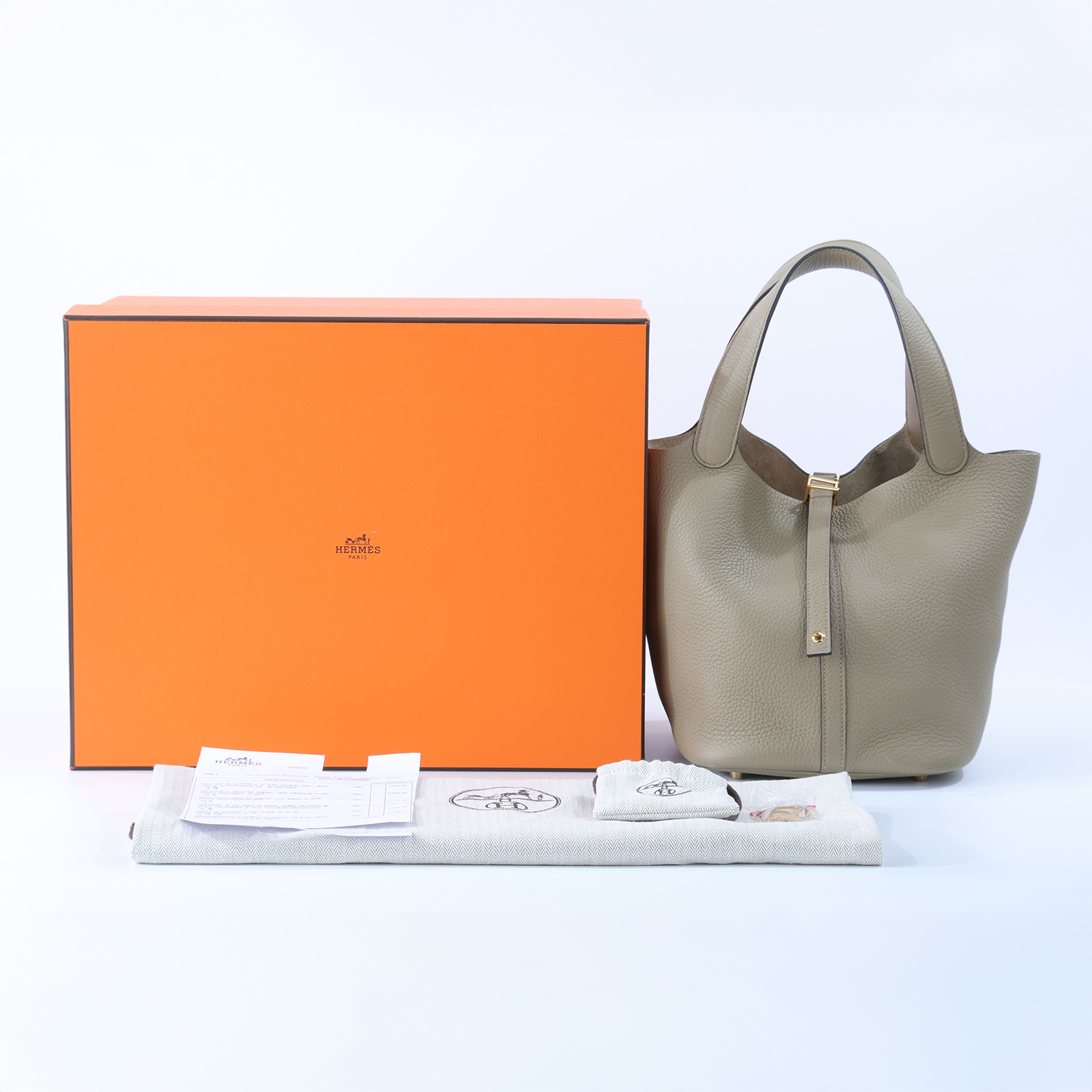 愛馬仕 Hermes Picotin Lock 22 菜籃子包 金色五金 馬爾法米色 H060991CC8Q /W刻  原廠盒子/防塵袋/鎖組/購買證明影本