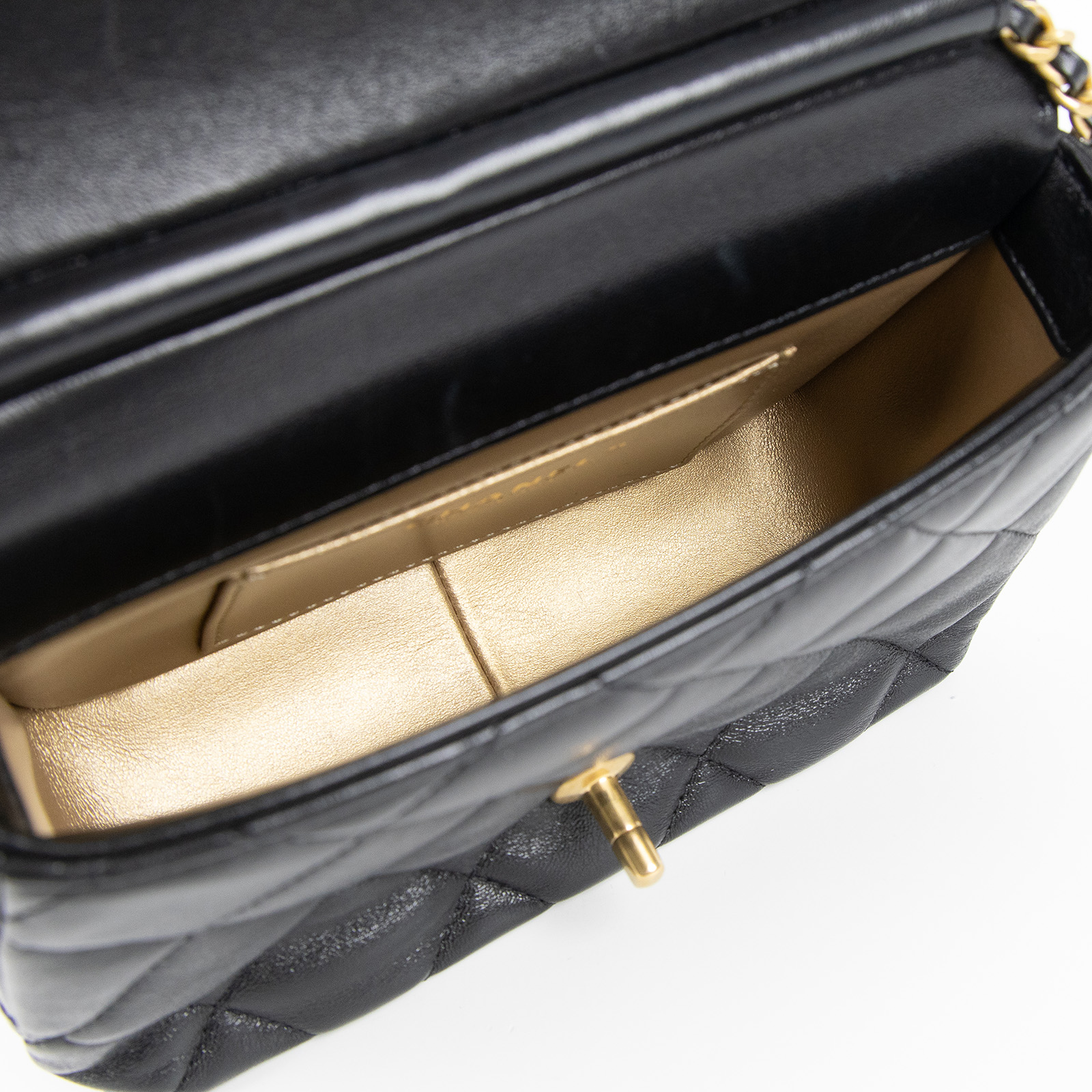 香奈兒 CHANEL 24A CF 珍珠鏈 鑽石logo鏈條 肩背包 口蓋包 黑金 羊皮 斜挎 單肩 黑色 AS4986 B17360 黑珍珠鍊COCO20 　邊角擦傷 原廠盒子/防塵袋