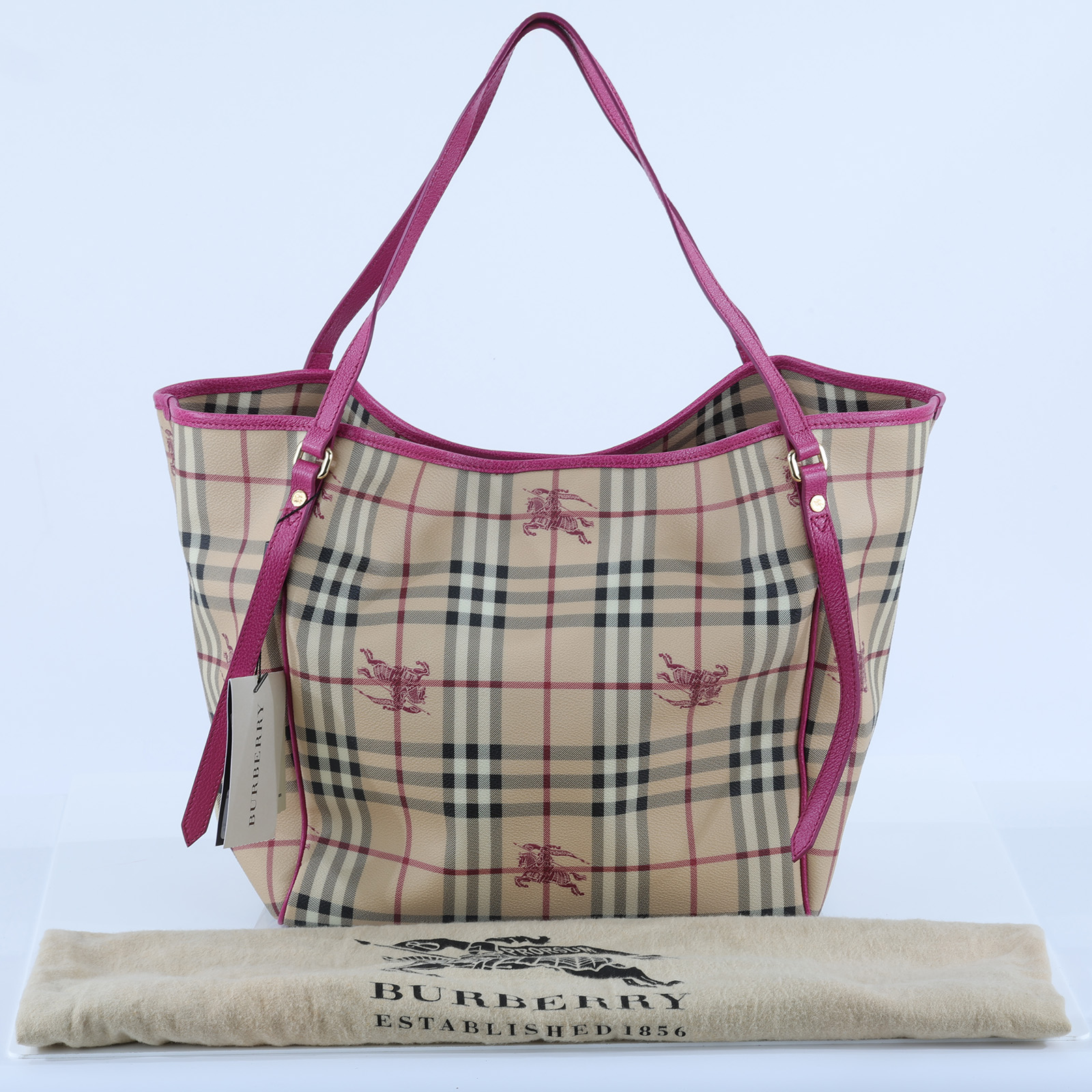 博柏利 BURBERRY 托特包  粉邊格紋TOTE 防塵袋
