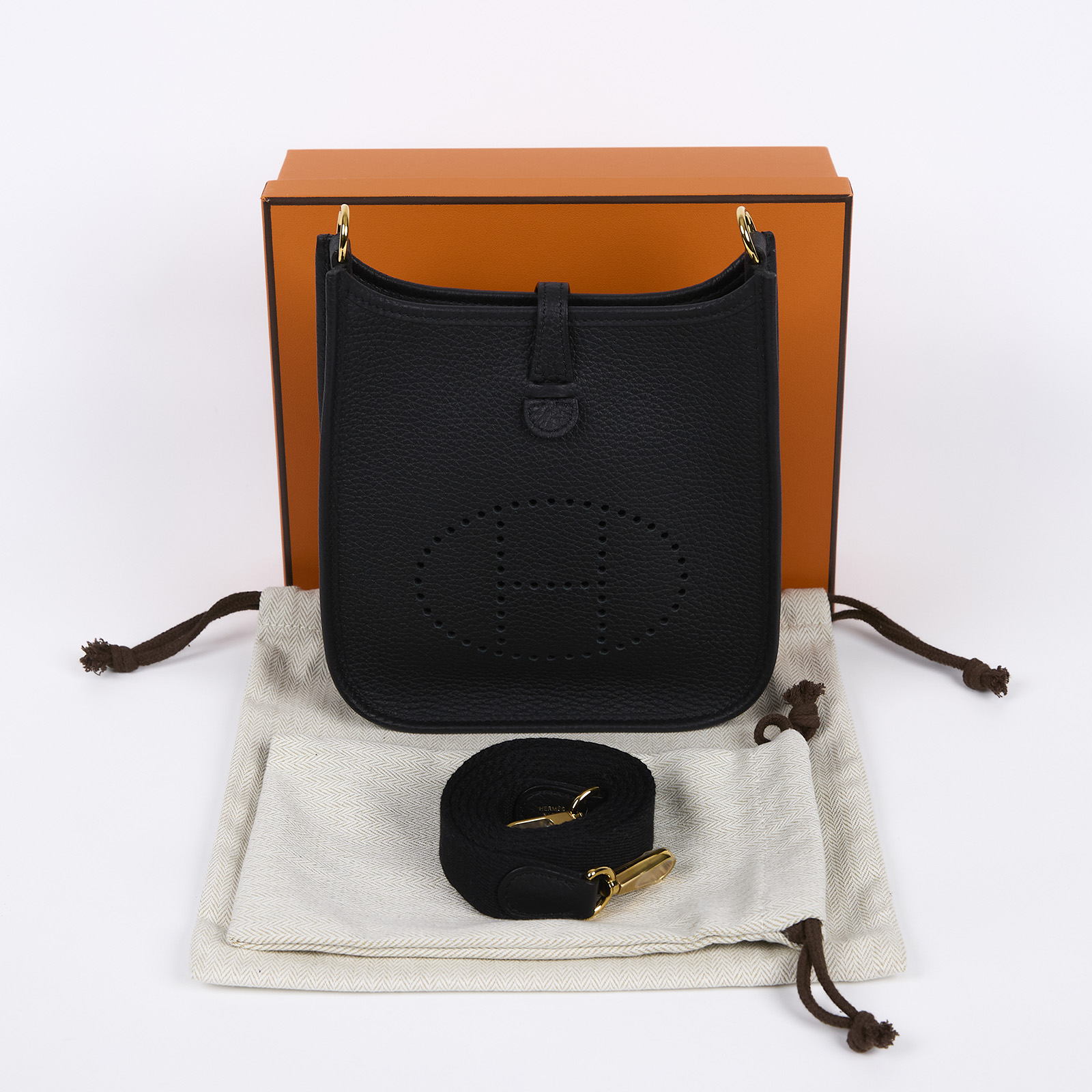愛馬仕 Hermes Evelyne Bag Mini 伊芙琳包 Evelyne 16 EV16 W刻 黑金MINI EVELYN 原廠盒子/防塵袋/背帶