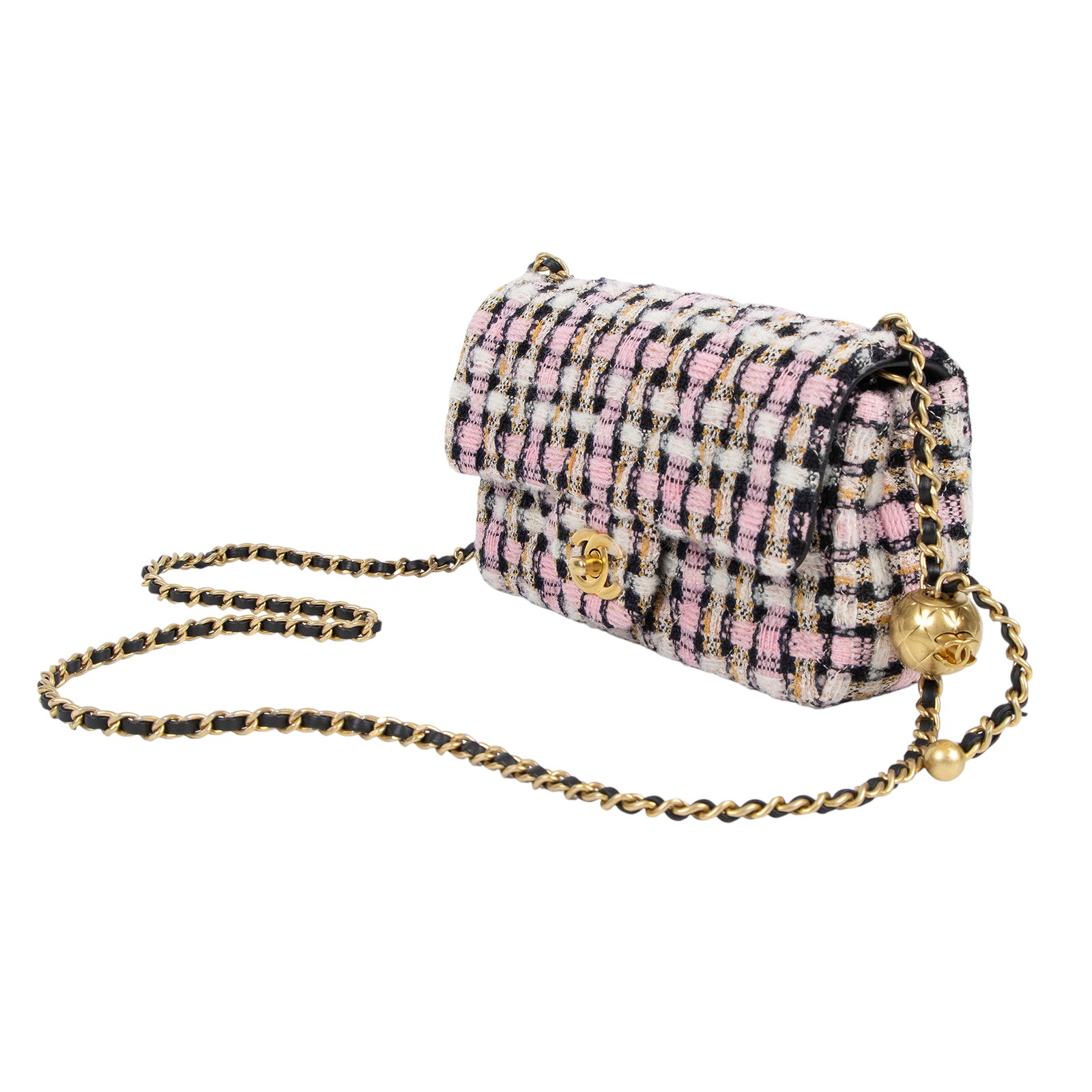 香奈兒 CHANEL Coco 20  肩背 斜背 毛呢 口蓋包  晶片款 粉毛呢金球COCO20 防塵袋