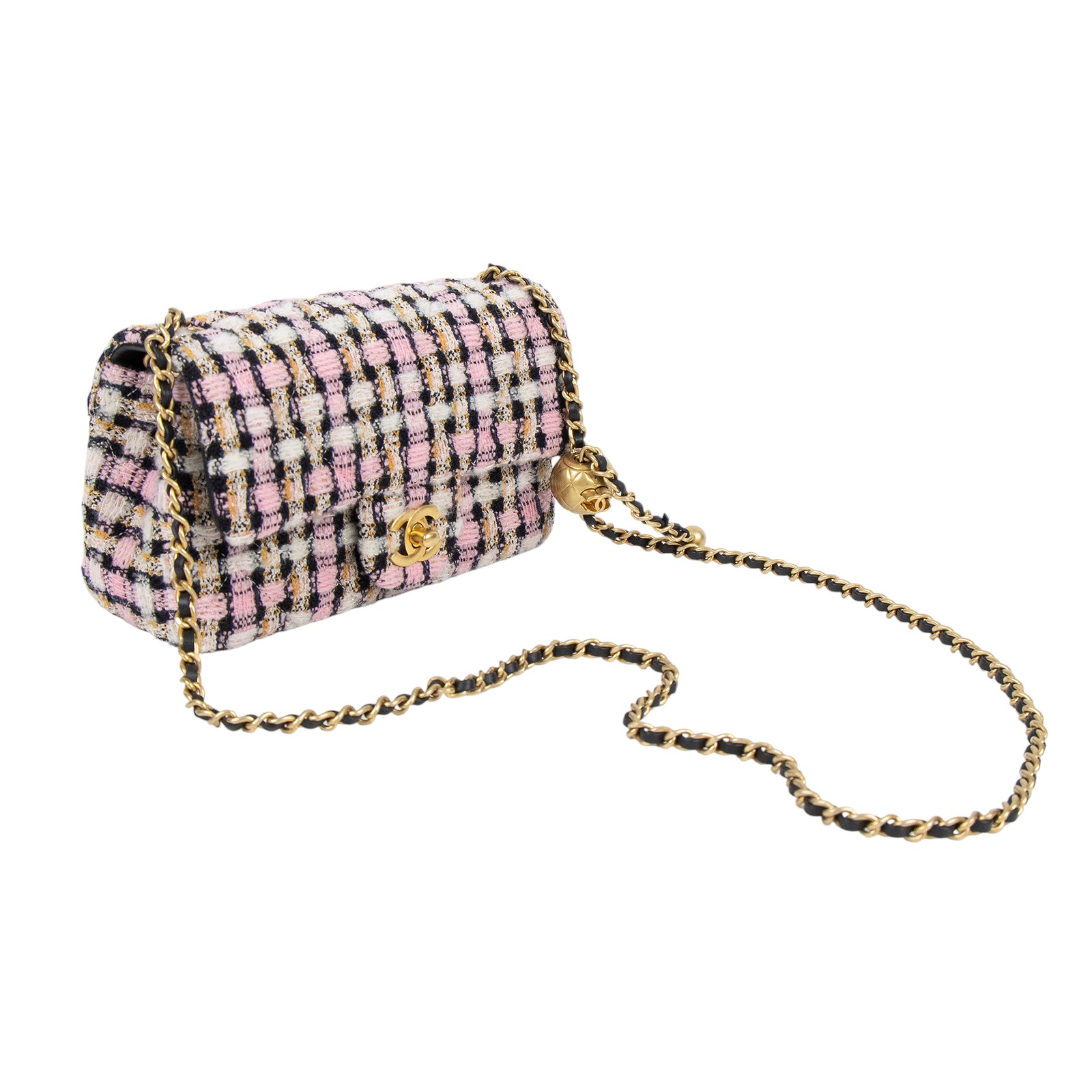 香奈兒 CHANEL Coco 20  肩背 斜背 毛呢 口蓋包  晶片款 粉毛呢金球COCO20 防塵袋