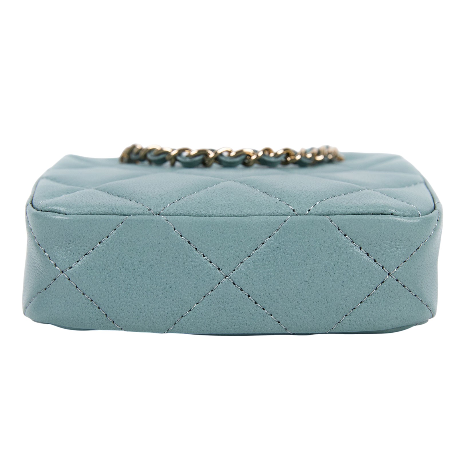 香奈兒 CHANEL 荔枝皮 肩背 斜背 水桶包 AS3176 31開灰綠迷你小廢包 防塵袋/保證卡