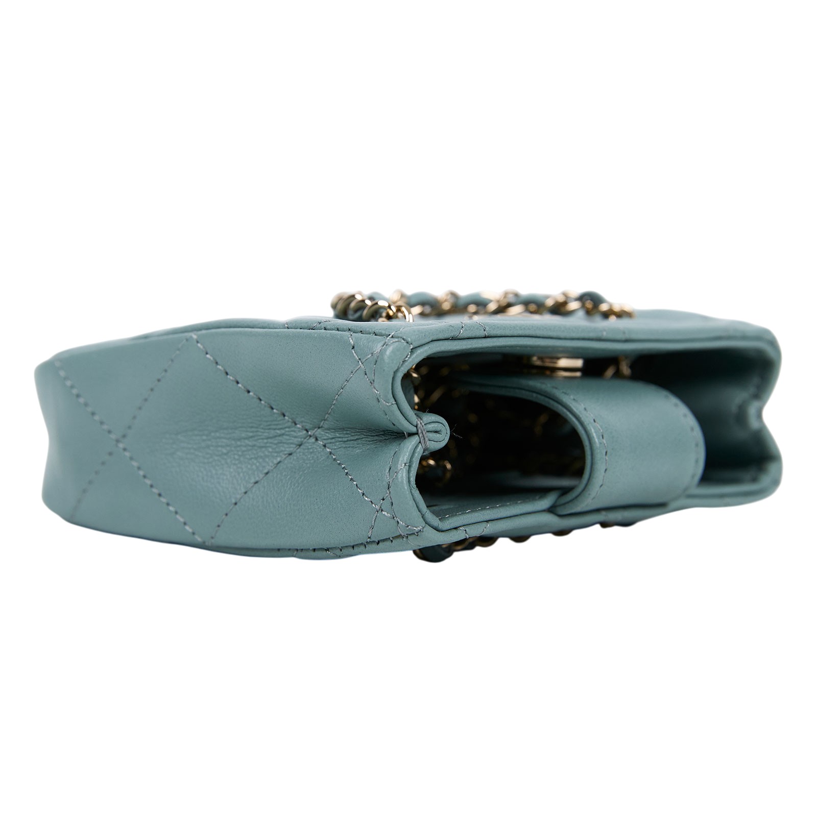 香奈兒 CHANEL 荔枝皮 肩背 斜背 水桶包 AS3176 31開灰綠迷你小廢包 防塵袋/保證卡