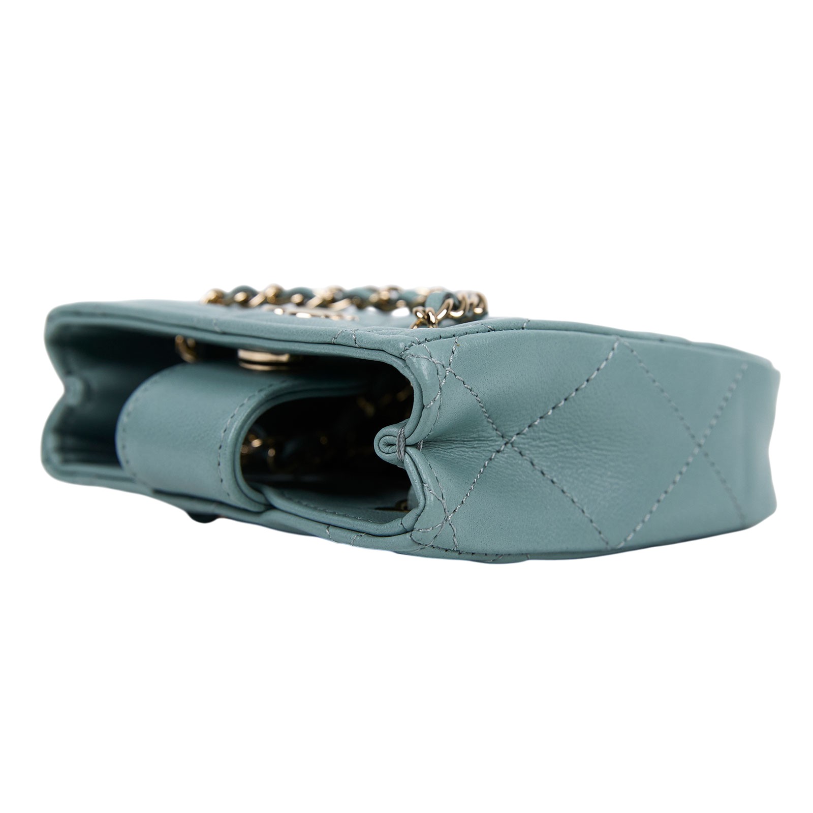 香奈兒 CHANEL 荔枝皮 肩背 斜背 水桶包 AS3176 31開灰綠迷你小廢包 防塵袋/保證卡