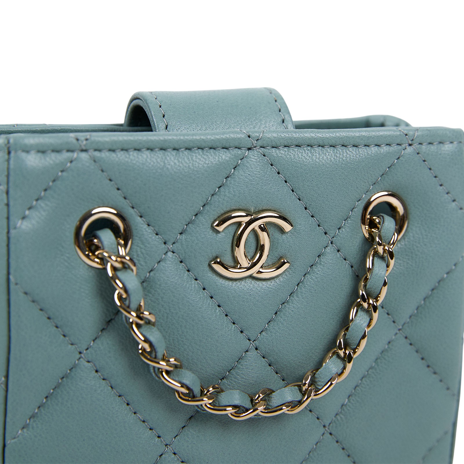 香奈兒 CHANEL 荔枝皮 肩背 斜背 水桶包 AS3176 31開灰綠迷你小廢包 防塵袋/保證卡