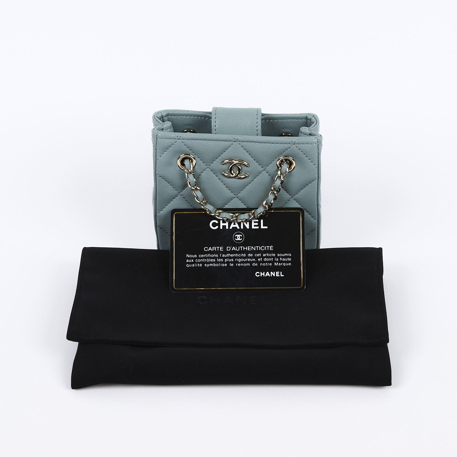 香奈兒 CHANEL 荔枝皮 肩背 斜背 水桶包 AS3176 31開灰綠迷你小廢包 防塵袋/保證卡