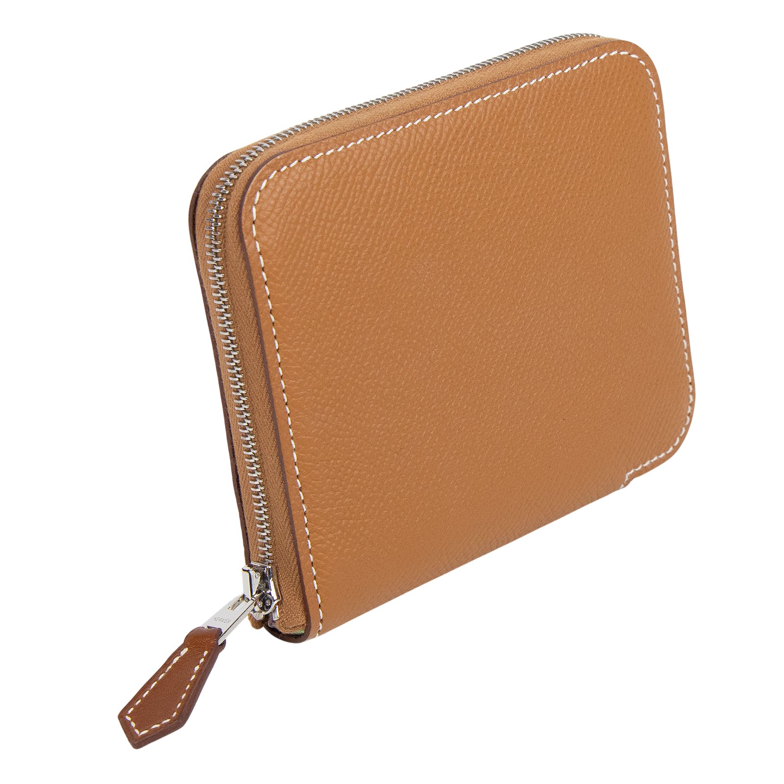 愛馬仕 Hermes SilkIn 拉鍊 絲巾 短夾 錢包 SILK B刻 B刻 金棕絲巾短夾　日曬變色 原廠盒子