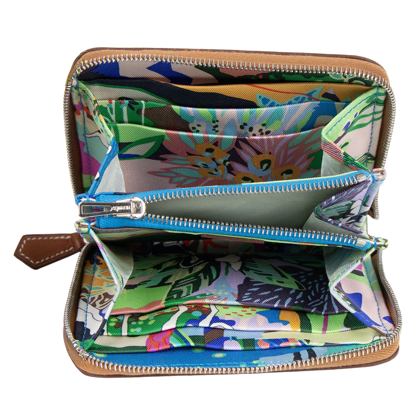 愛馬仕 Hermes SilkIn 拉鍊 絲巾 短夾 錢包 SILK B刻 B刻 金棕絲巾短夾　日曬變色 原廠盒子