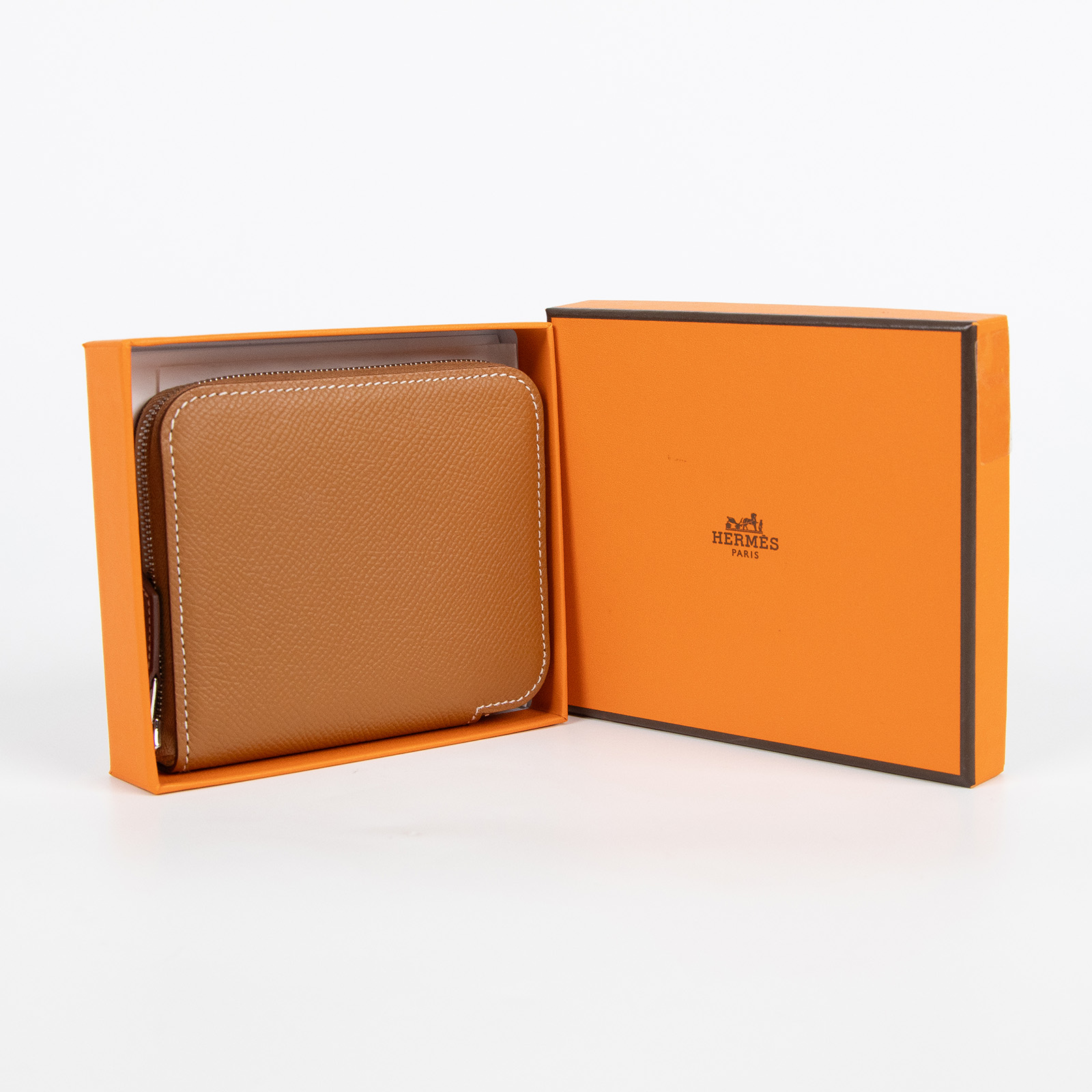 愛馬仕 Hermes SilkIn 拉鍊 絲巾 短夾 錢包 SILK B刻 B刻 金棕絲巾短夾　日曬變色 原廠盒子