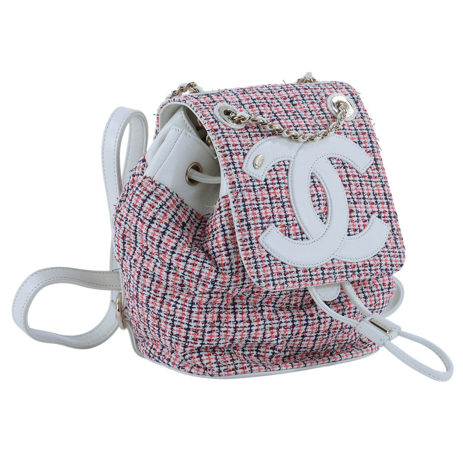 香奈兒 CHANEL 紅白 毛呢 後背包 雙C LOGO 粉色 AS0352 27開紅白毛呢後背包 防塵袋