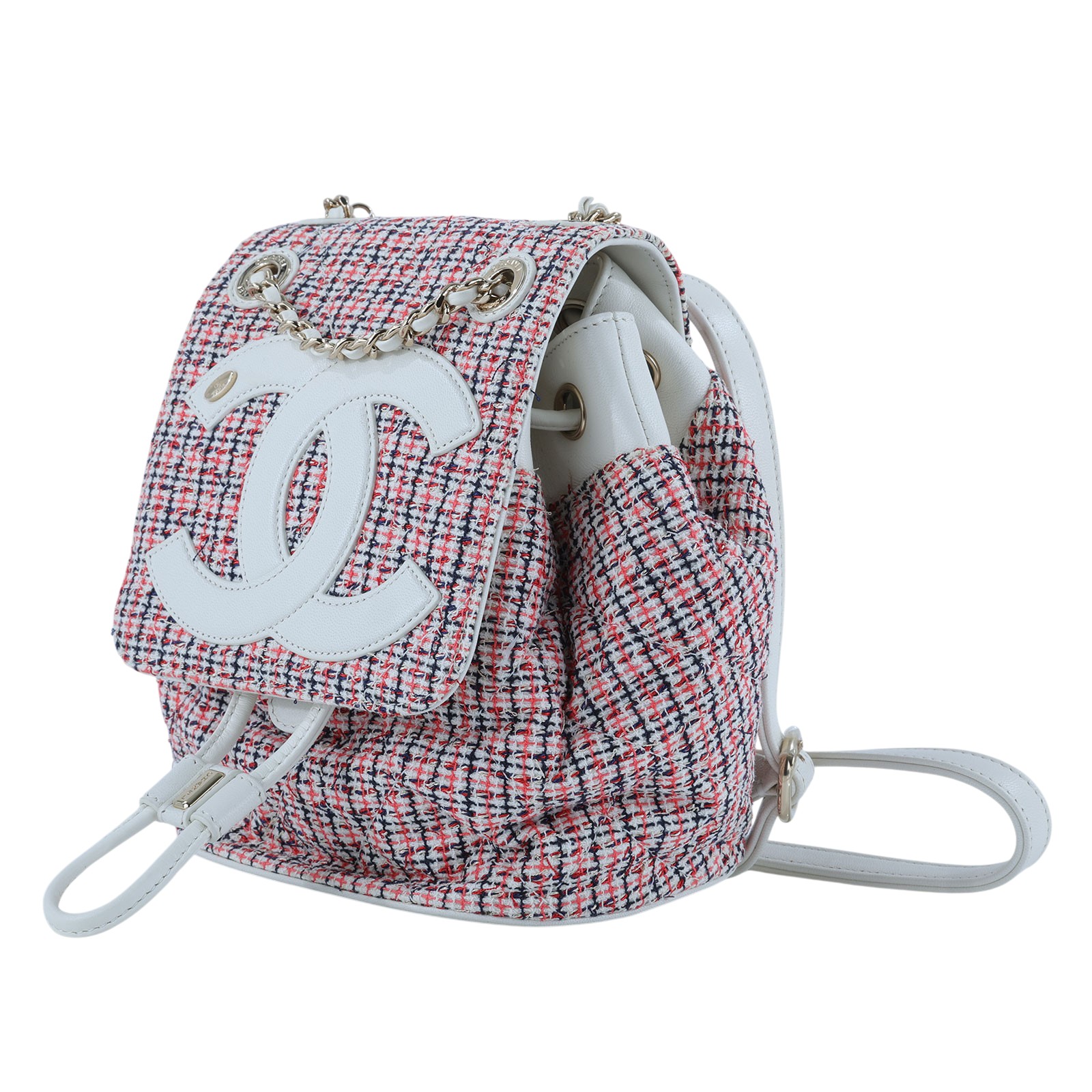 香奈兒 CHANEL 紅白 毛呢 後背包 雙C LOGO 粉色 AS0352 27開紅白毛呢後背包 防塵袋