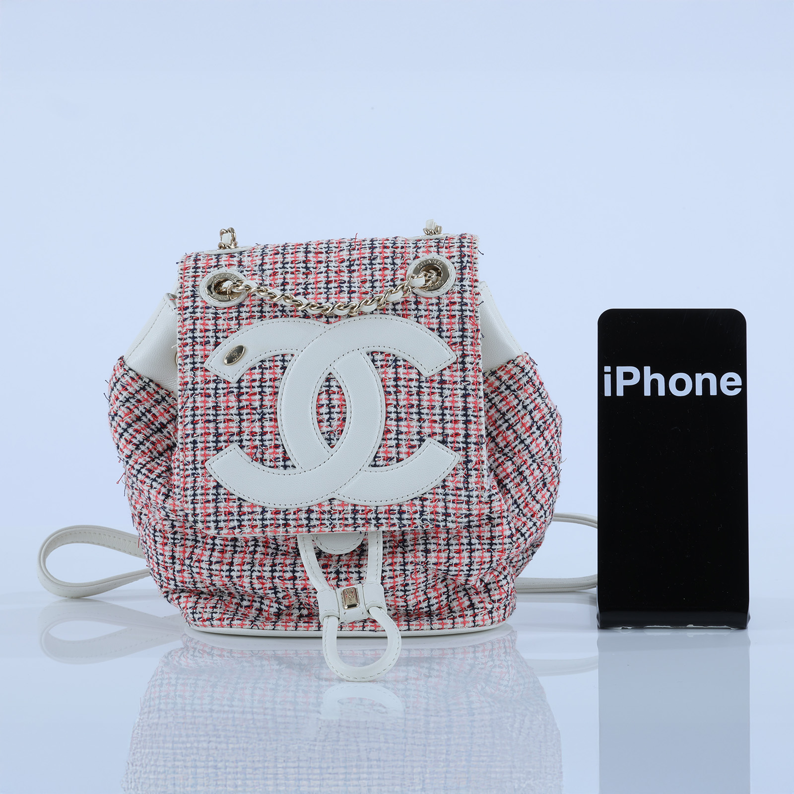 香奈兒 CHANEL 紅白 毛呢 後背包 雙C LOGO 粉色 AS0352 27開紅白毛呢後背包 防塵袋