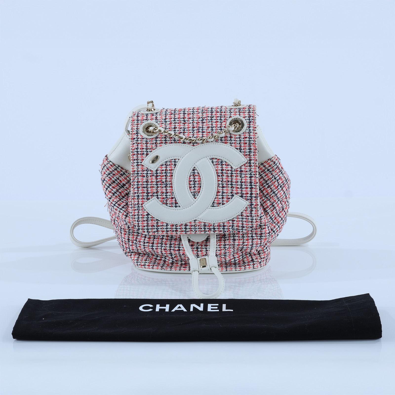 香奈兒 CHANEL 紅白 毛呢 後背包 雙C LOGO 粉色 AS0352 27開紅白毛呢後背包 防塵袋