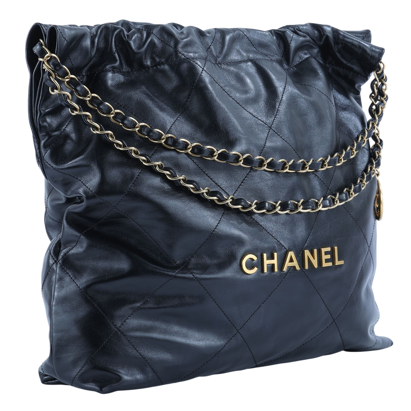 香奈兒 CHANEL 22 中型 束口包 AS3261 晶片款 黑金22號 中號 　有髒汙 防塵袋