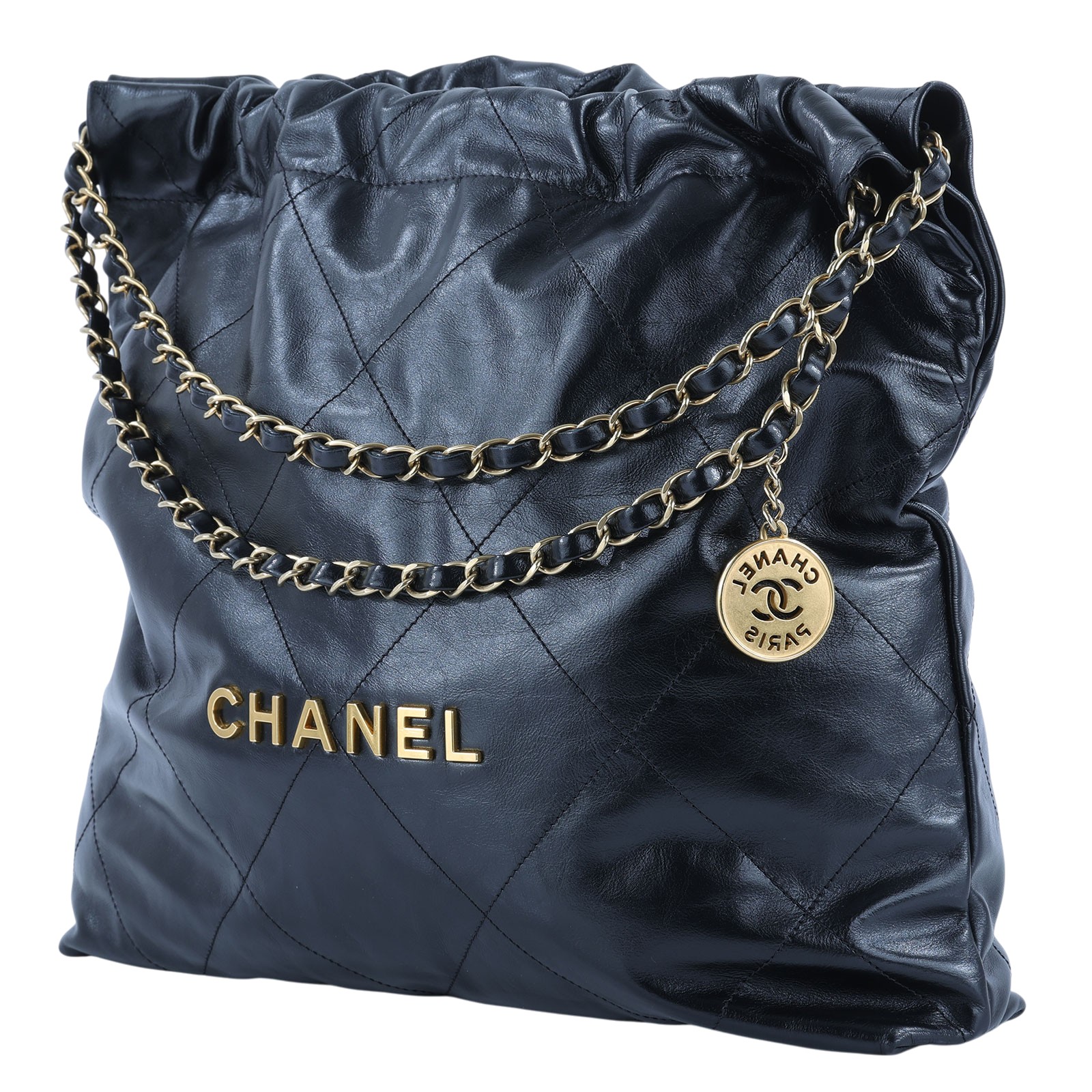 香奈兒 CHANEL 22 中型 束口包 AS3261 晶片款 黑金22號 中號 　有髒汙 防塵袋