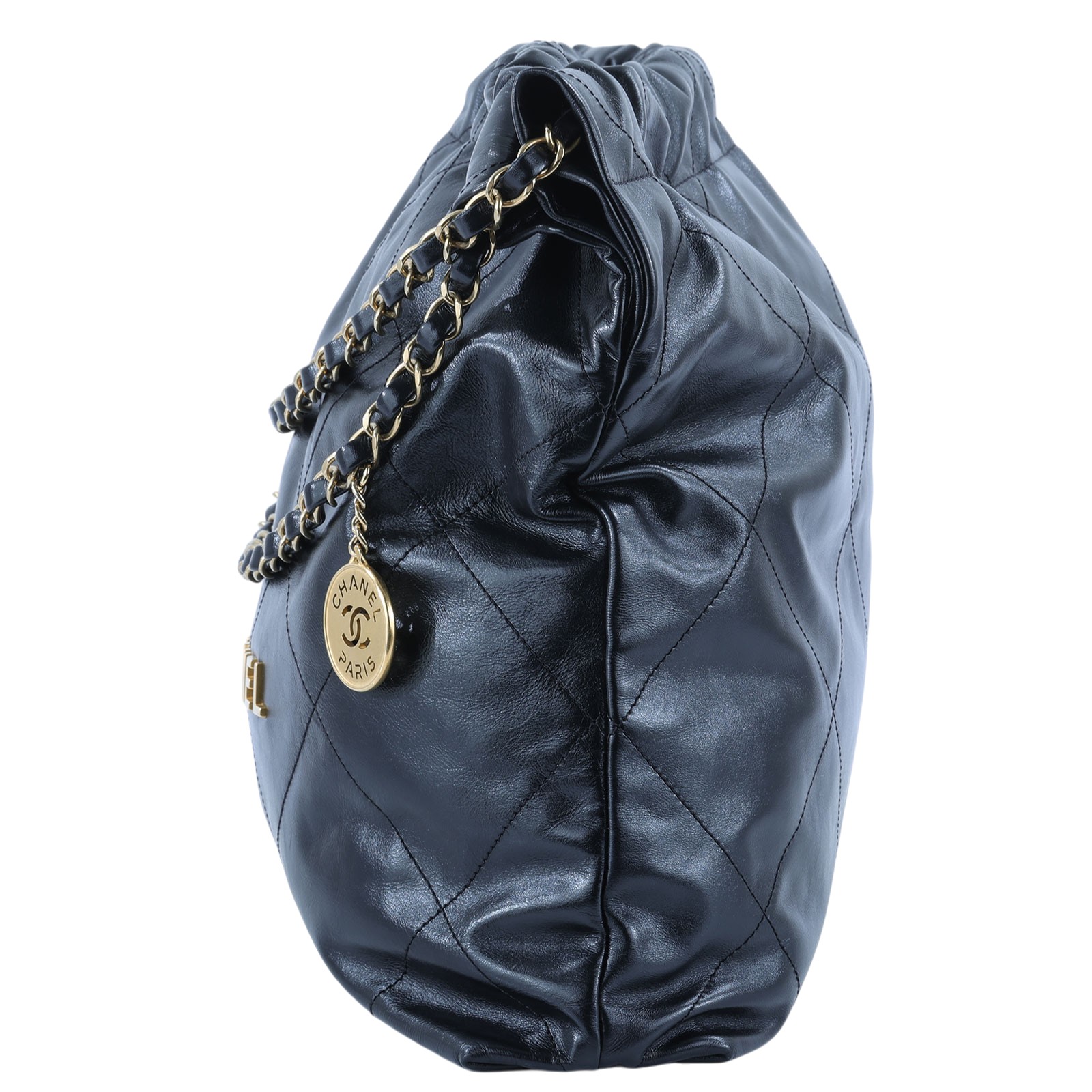 香奈兒 CHANEL 22 中型 束口包 AS3261 晶片款 黑金22號 中號 　有髒汙 防塵袋