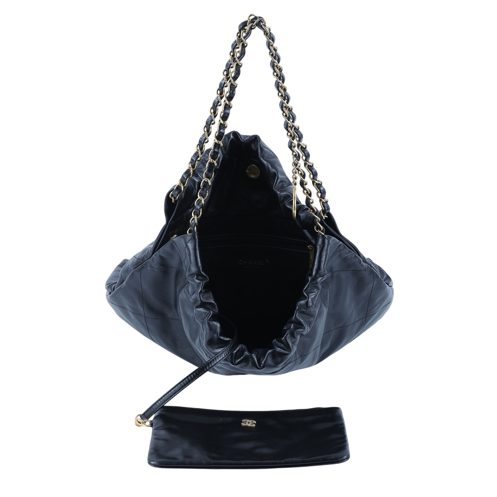 香奈兒 CHANEL 22 中型 束口包 AS3261 晶片款 黑金22號 中號 　有髒汙 防塵袋