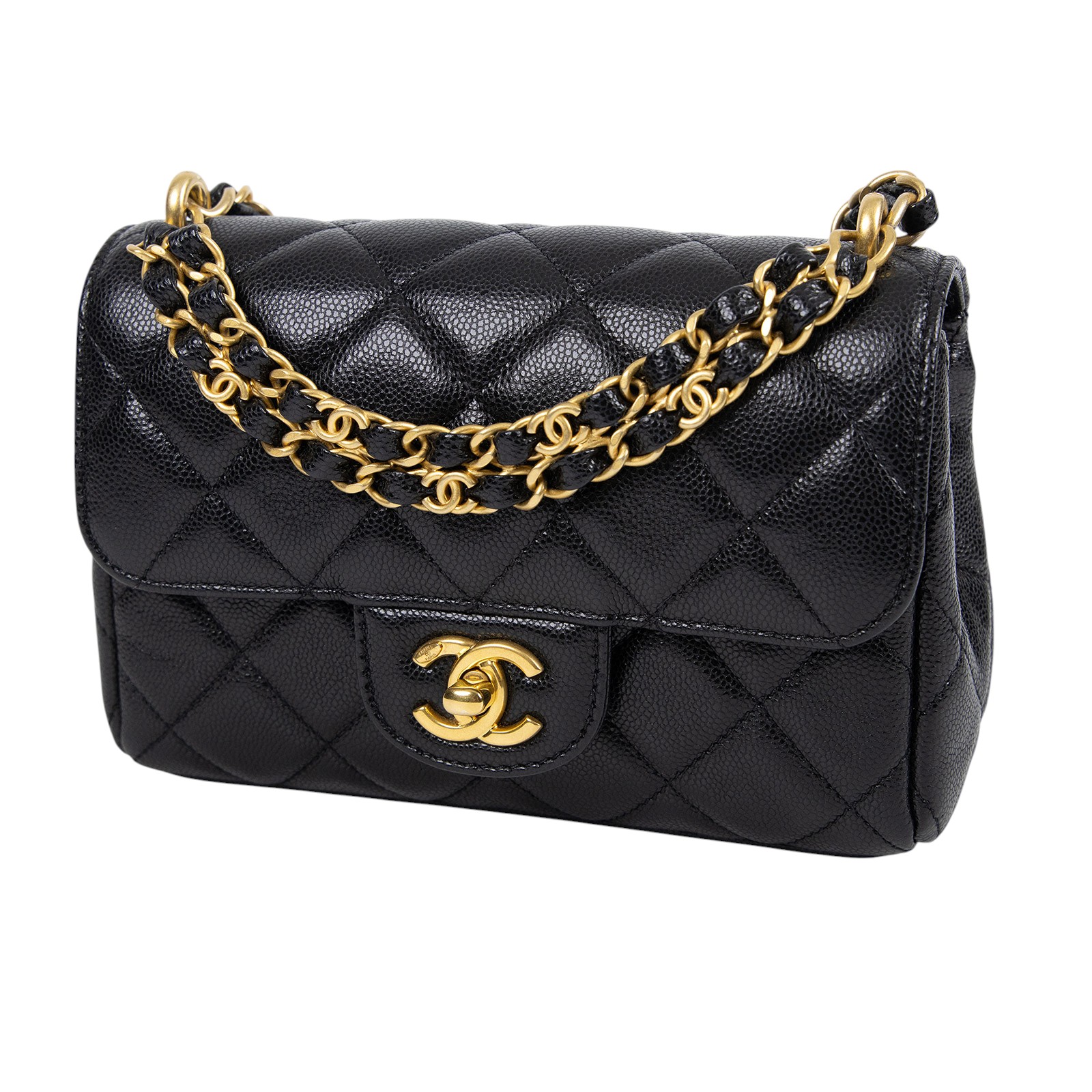 香奈兒 CHANEL 口蓋包 迷你 AS5239 B19405 晶片款 黑荔枝雙金鍊包 原廠盒子/防塵袋/購買證明