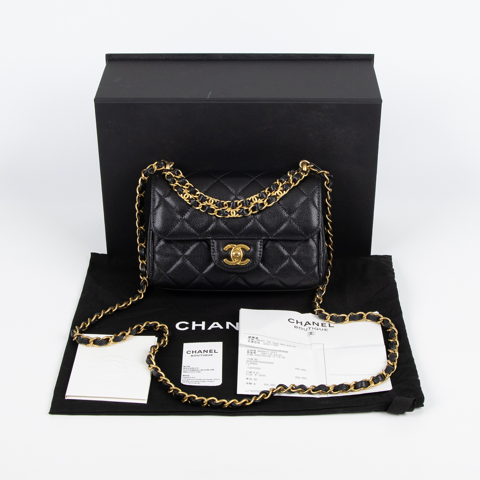 香奈兒 CHANEL 口蓋包 迷你 AS5239 B19405 晶片款 黑荔枝雙金鍊包 原廠盒子/防塵袋/購買證明
