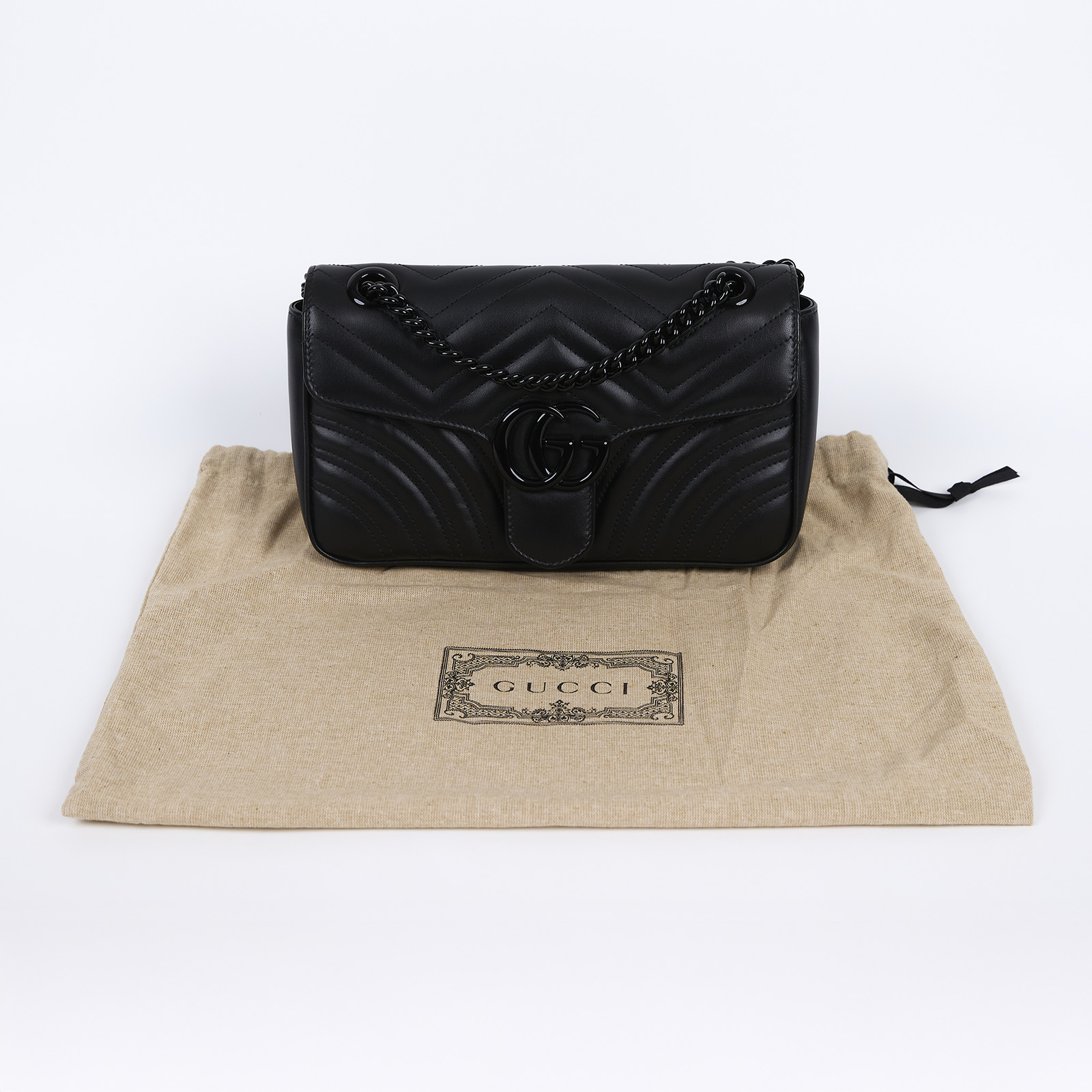 古馳 GUCCI GG Marmont 小型 絎縫 肩揹袋 443497 DTDIT 黑MARMONT 26CM 防塵袋