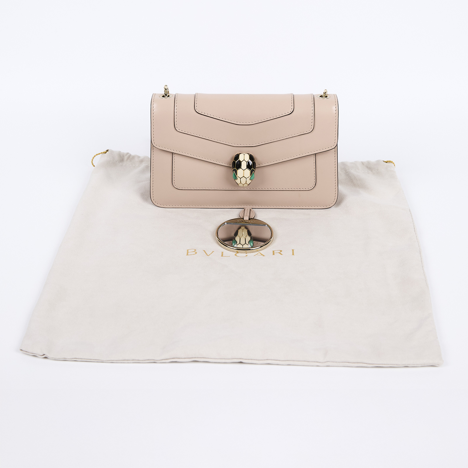 寶格麗 BVLGARI Serpenti Forever 口蓋包 283565 粉蛇頭包 防塵袋