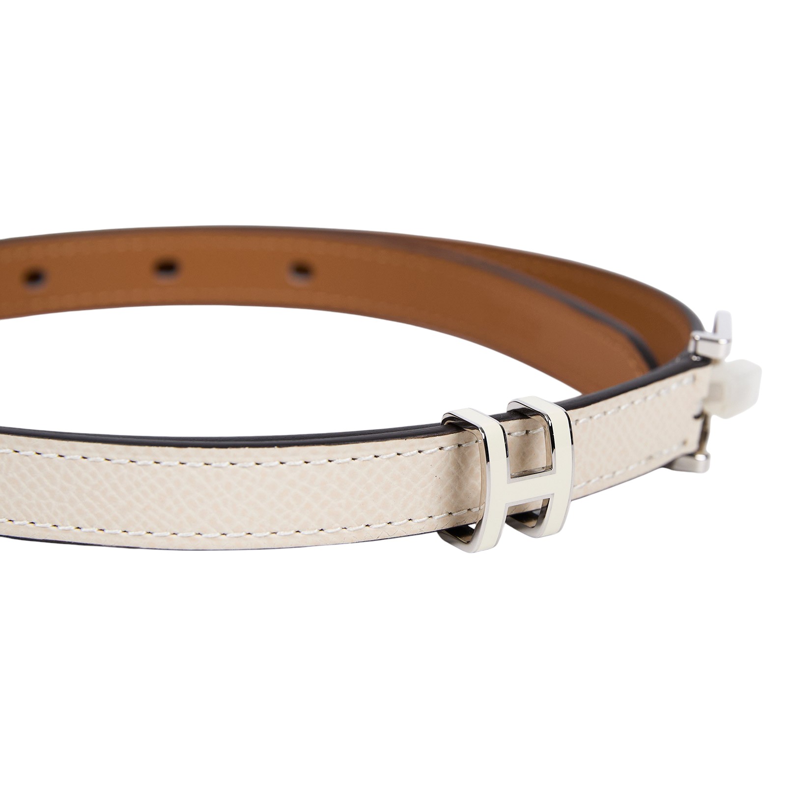 愛馬仕 Hermes Pop H 15 腰帶 粉筆白 銀色扣 H081087CK10075 /W刻/FI1212/#75  原廠盒子/防塵袋