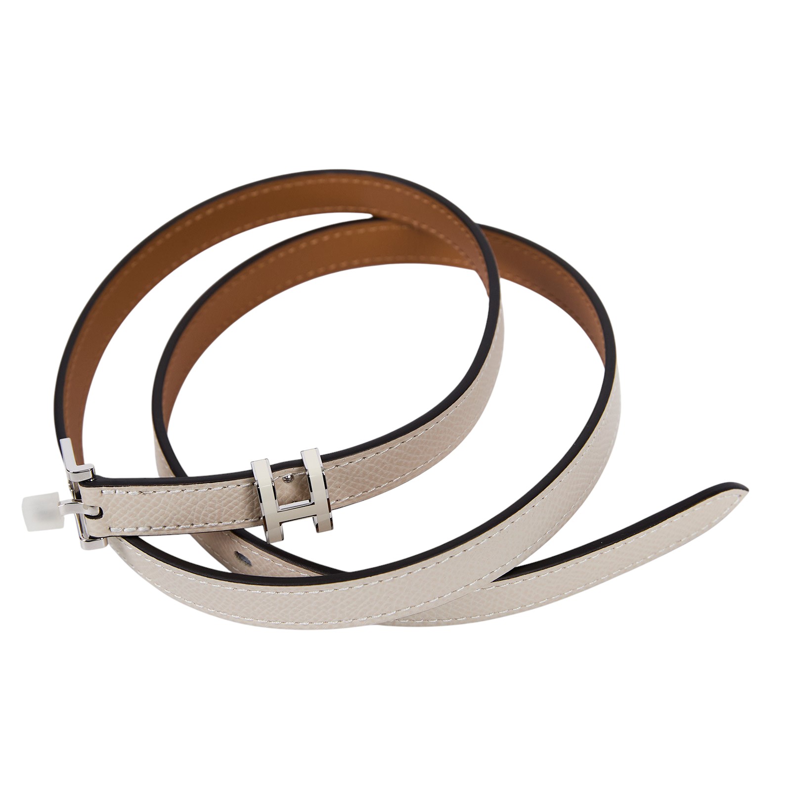 愛馬仕 Hermes Pop H 15 腰帶 粉筆白 銀色扣 H081087CK10075 /W刻/FI1212/#75  原廠盒子/防塵袋