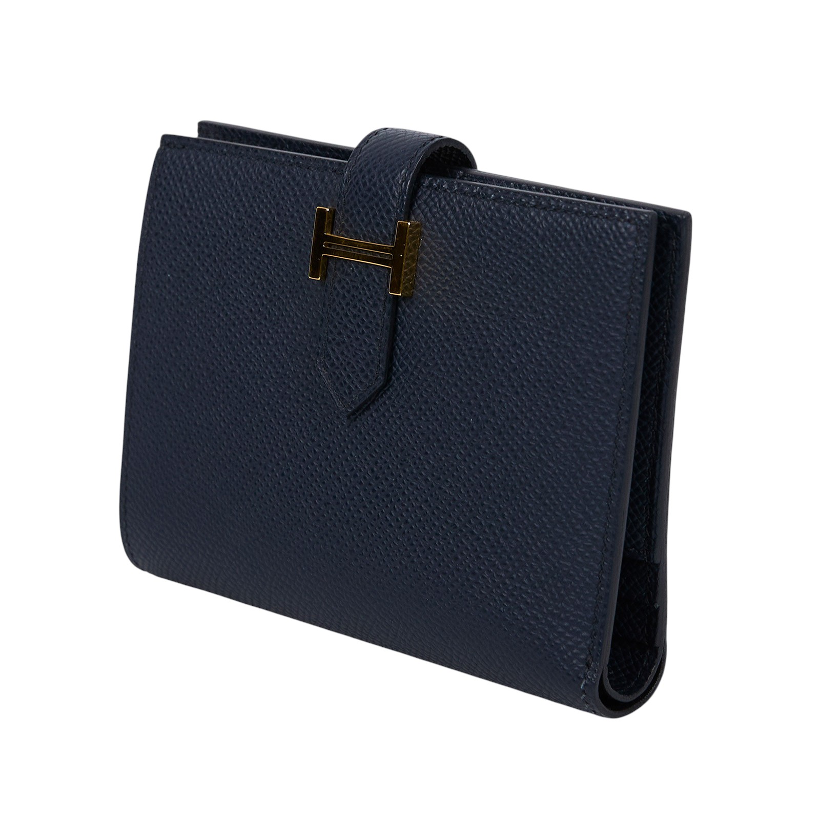 愛馬仕 Hermes Bearn 短夾 H039790CC76 / 靛藍金釦Bearn短夾　五金傷痕 原廠盒子