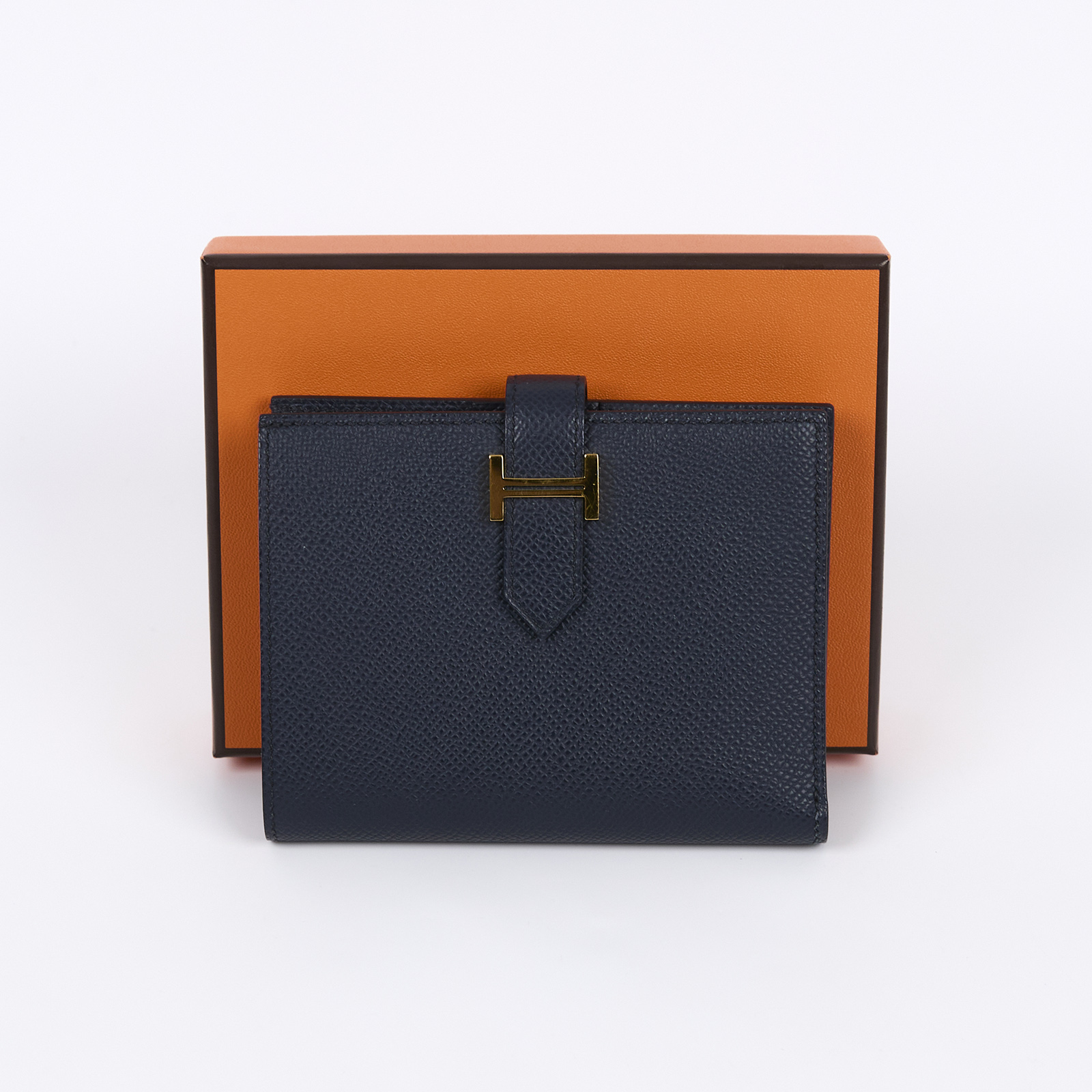 愛馬仕 Hermes Bearn 短夾 H039790CC76 / 靛藍金釦Bearn短夾　五金傷痕 原廠盒子