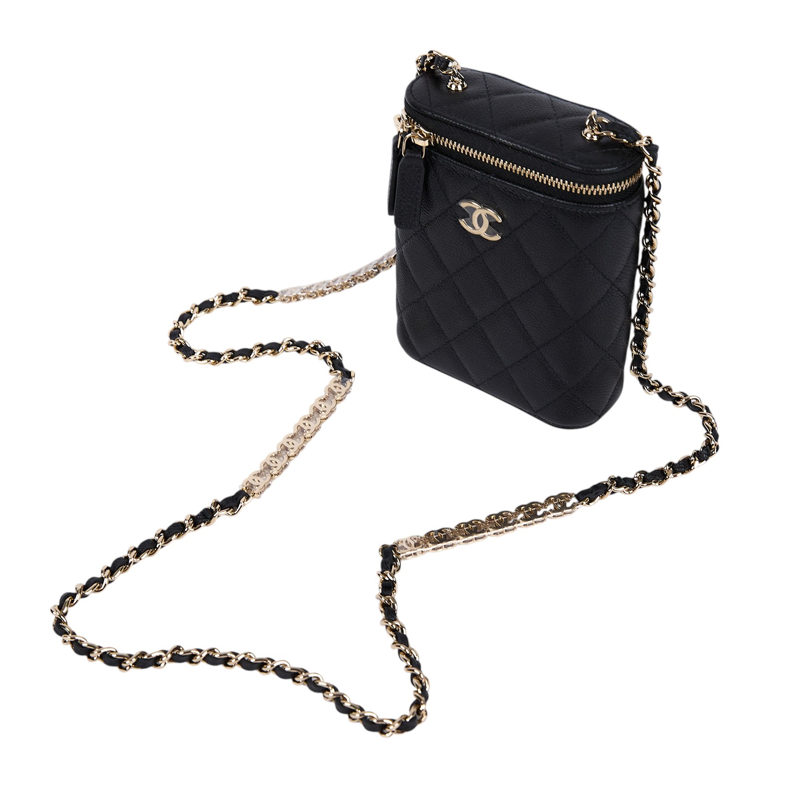 香奈兒 CHANEL 32開 荔枝 牛皮 皮穿鍊 化妝盒 迷你包 菸盒包 黑色 AP2195 32開黑荔枝鍊條小廢包 原廠盒子/防塵袋/保證卡