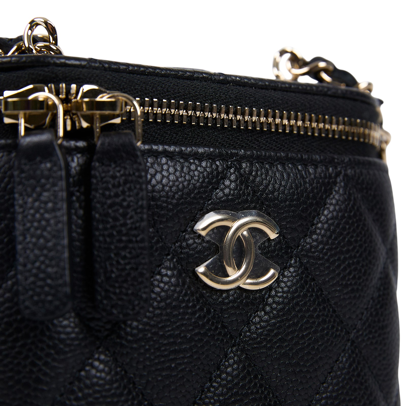 香奈兒 CHANEL 32開 荔枝 牛皮 皮穿鍊 化妝盒 迷你包 菸盒包 黑色 AP2195 32開黑荔枝鍊條小廢包 原廠盒子/防塵袋/保證卡